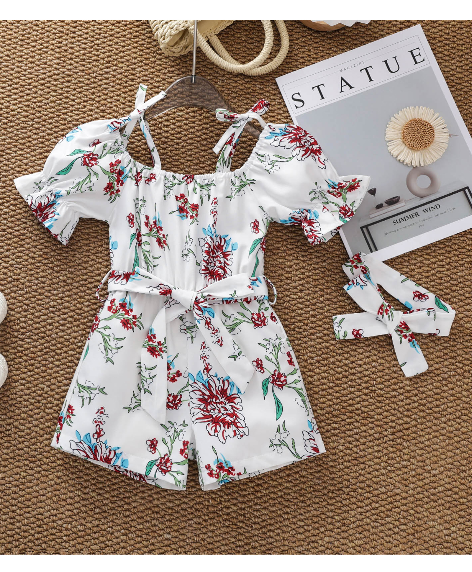 Mark & Mia Half Sleeves Floral Printed Jumpsuits with Headband - White-image-6