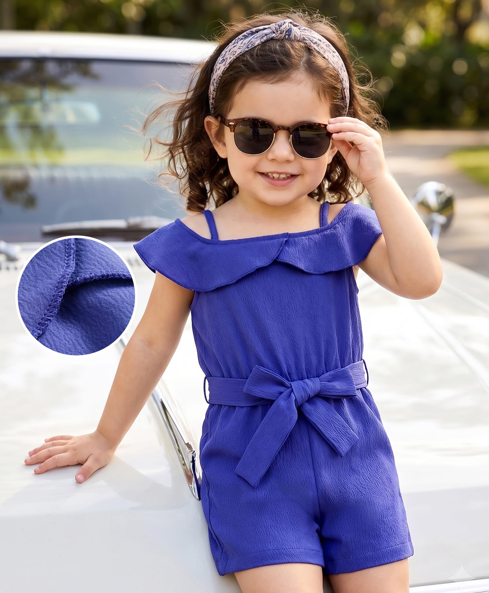Mark & Mia Frill Sleeves Solid Color Jumpsuit with Belt - Blue-picture-14