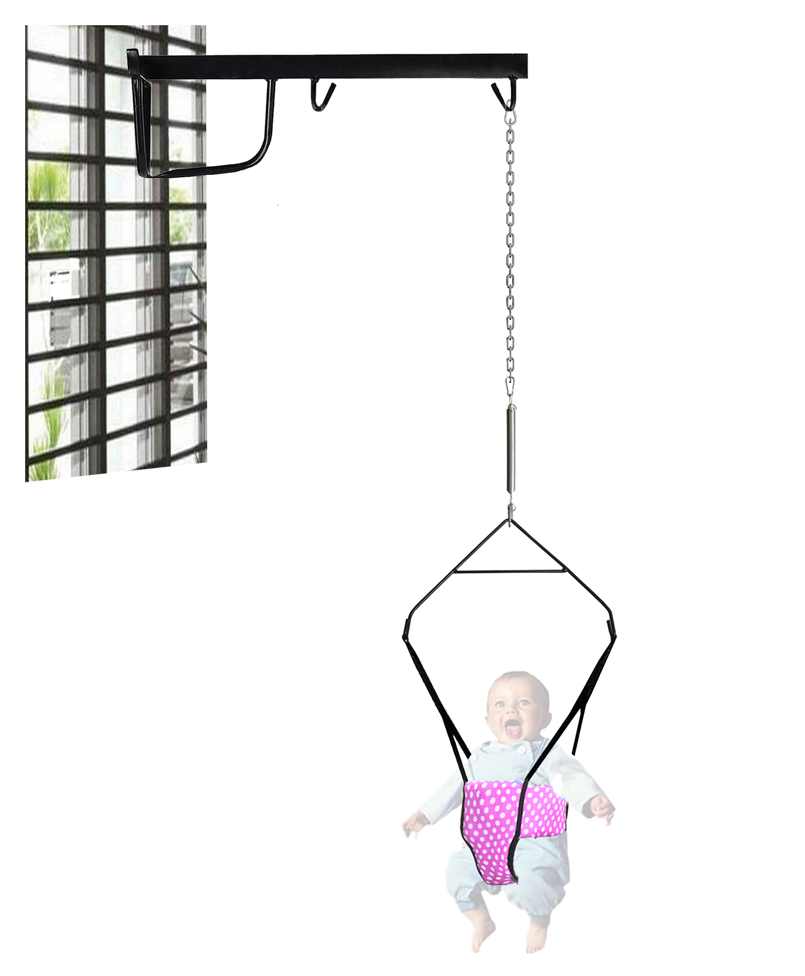 Vparents 2 in 1 Baby toddler Jumper with window hanging metal stand Cum Baby Walking Harness Function, Fun Activity for 6-12 Months Baby Infant Toddler-picture-18