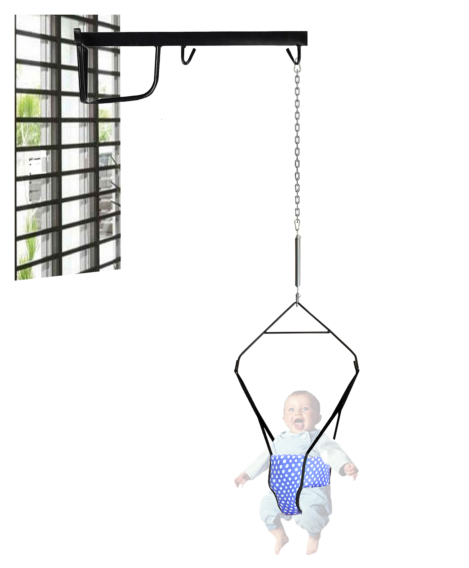 Vparents 2 in 1 Baby toddler Jumper with window hanging metal stand Cum Baby Walking Harness Function, Fun Activity for 6-12 Months Baby Infant Toddler-picture-28