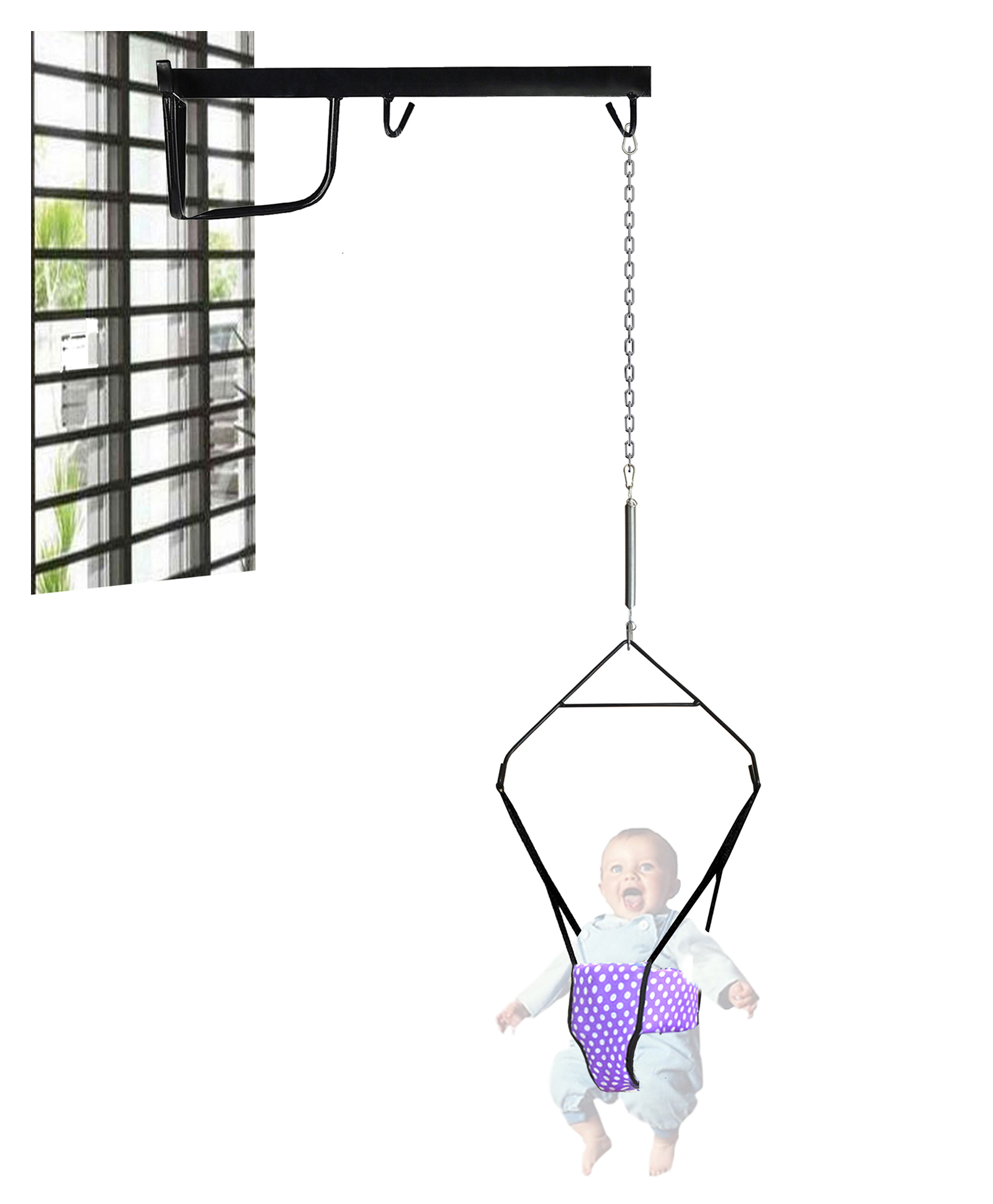 Vparents 2 in 1 Baby toddler Jumper with window hanging metal stand Cum Baby Walking Harness Function, Fun Activity for 6-12 Months Baby Infant Toddler-picture-12