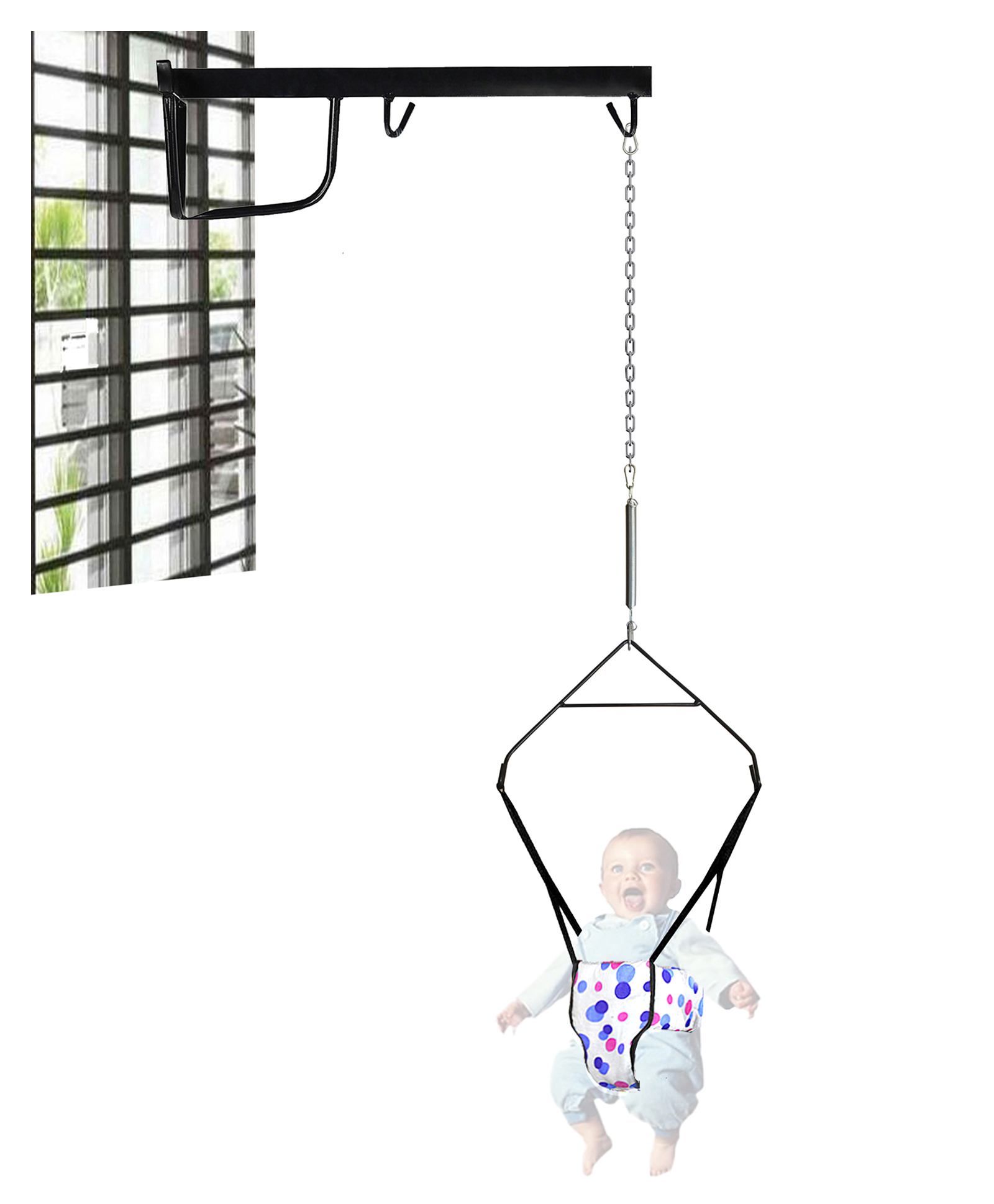 Vparents 2 in 1 Baby toddler Jumper with window hanging metal stand Cum Baby Walking Harness Function, Fun Activity for 6-12 Months Baby Infant Preemiee-picture-42