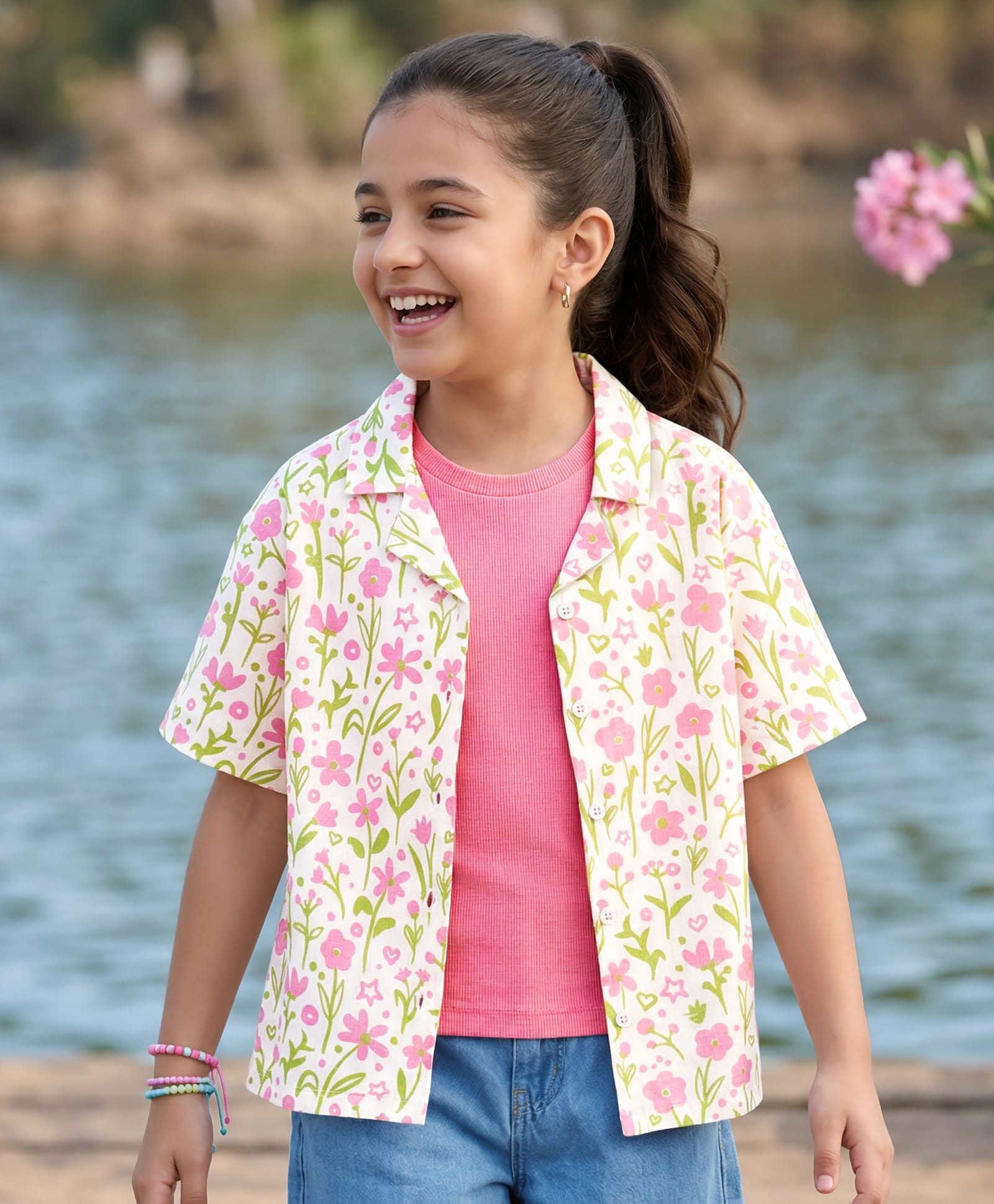 Pine Kids Cotton Knit Top Half Sleeves Shirt Style with Floral Print Multi Colors 5-6 Years-image-3