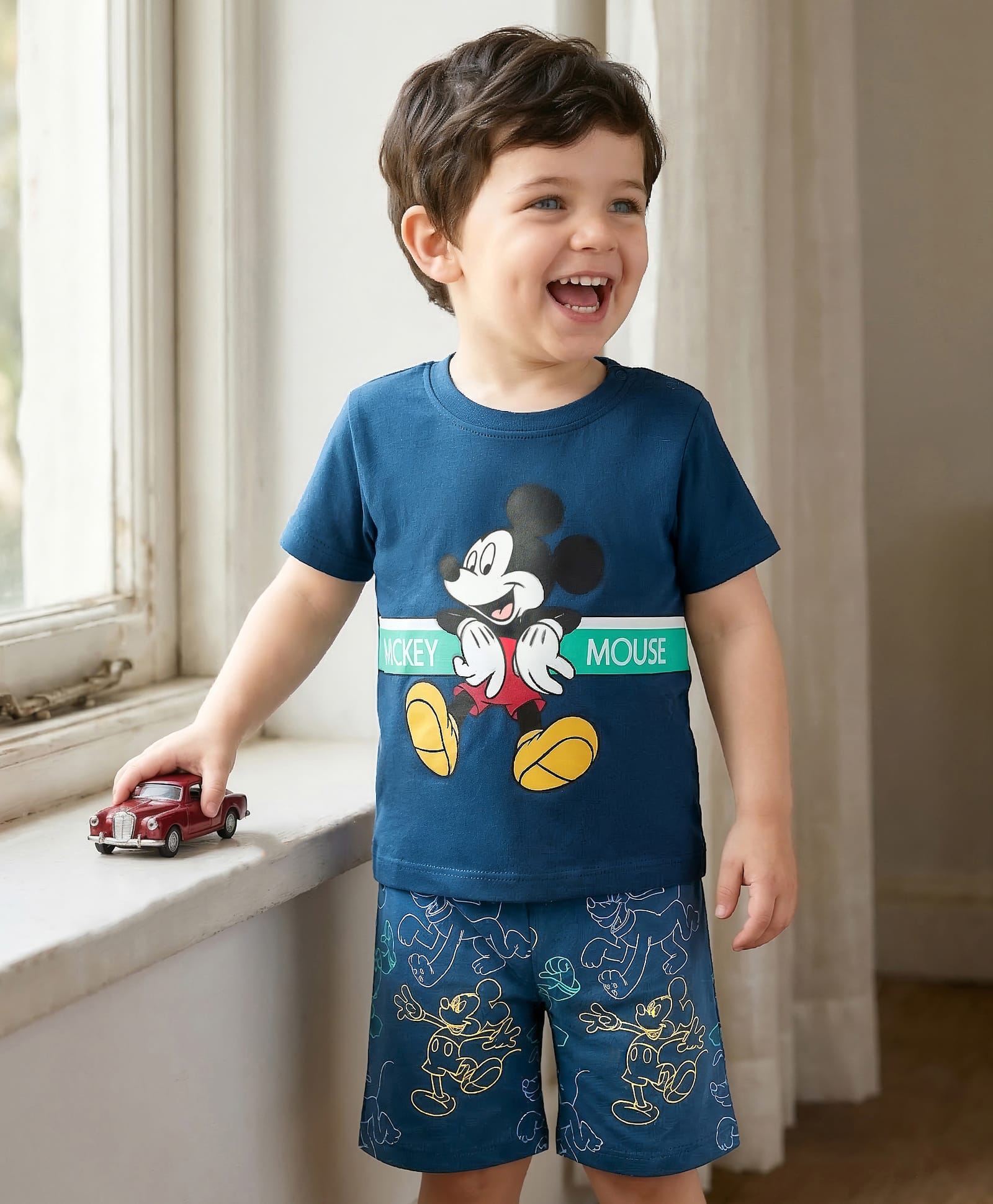Babyhug Disney Single Jersey Knit Half Sleeves T-Shirt & Shorts Night Suit With Mickey Mouse Graphics - Navy Blue-image-40