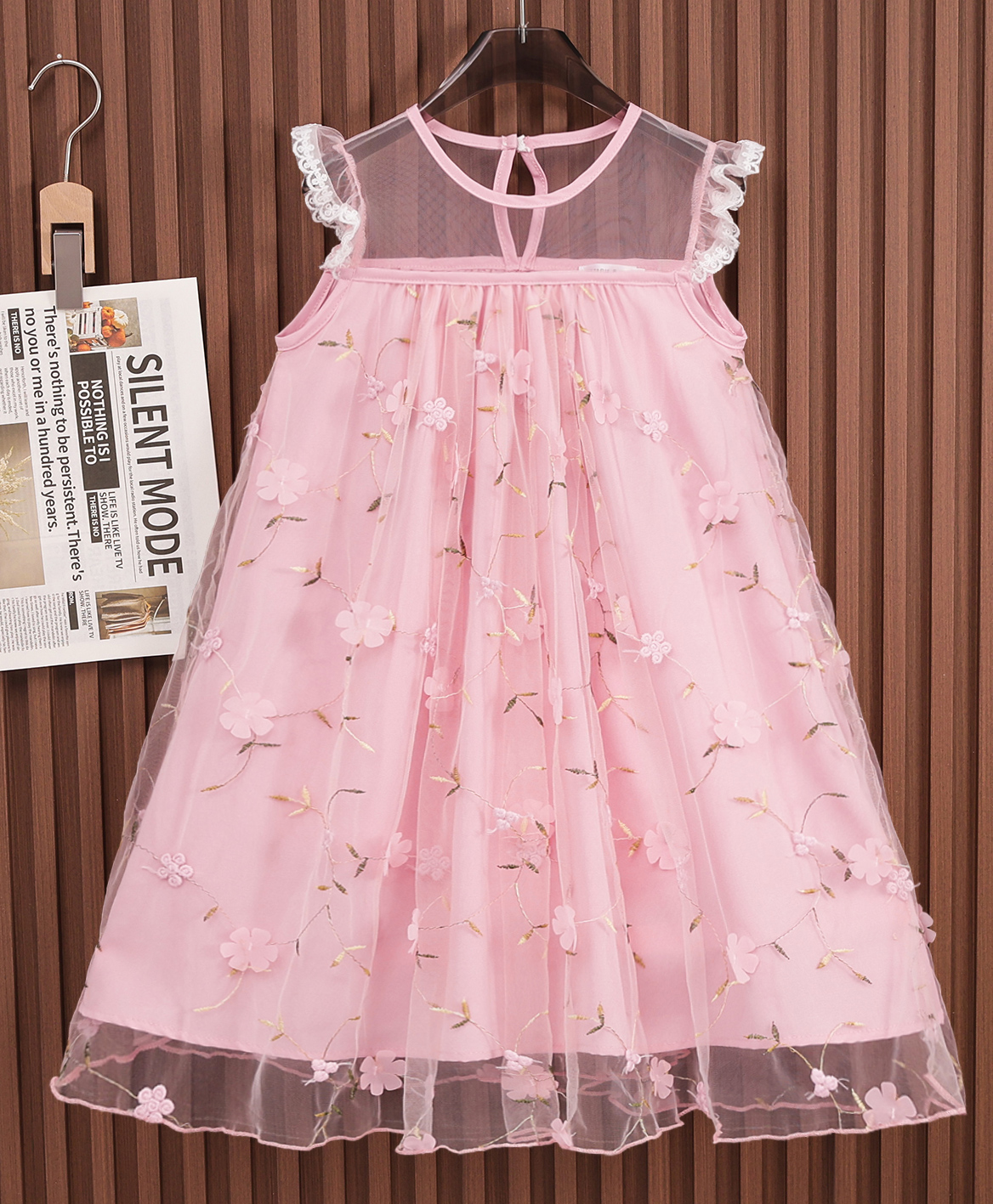Mark & Mia Sleeveless Floral Embroidered Party Wear Frock - Pink-image-43