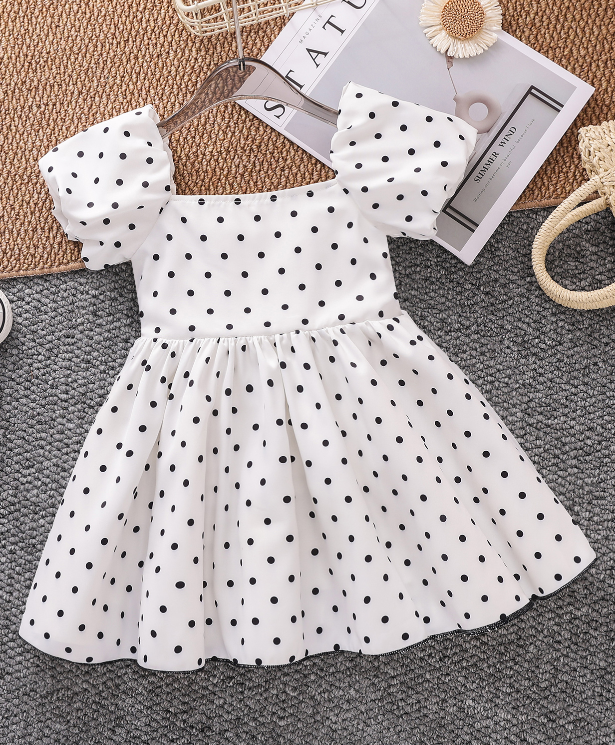 Mark & Mia Half Sleeves Polka Dots Printed Party Wear Frock - White-image-35