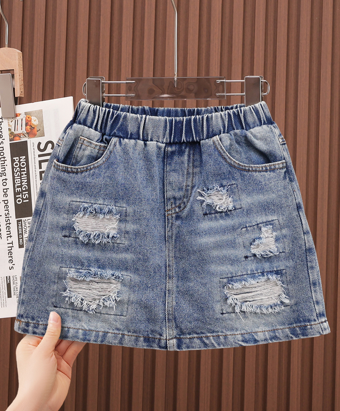 Mark & Mia Washed Denim Skirt With Distressed Pattern - Blue-picture-21