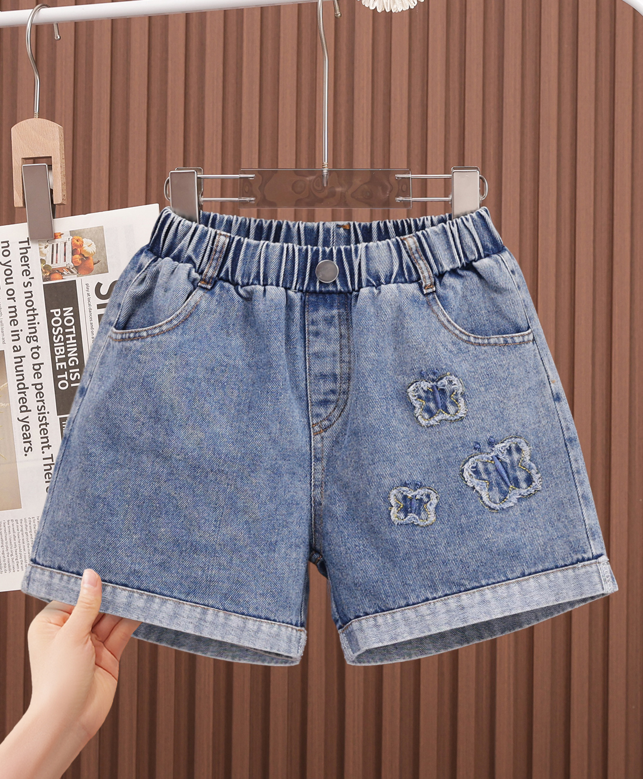 Mark & Mia Denim Washed Butterfly Embroidered Shorts - Light Blue-picture-22