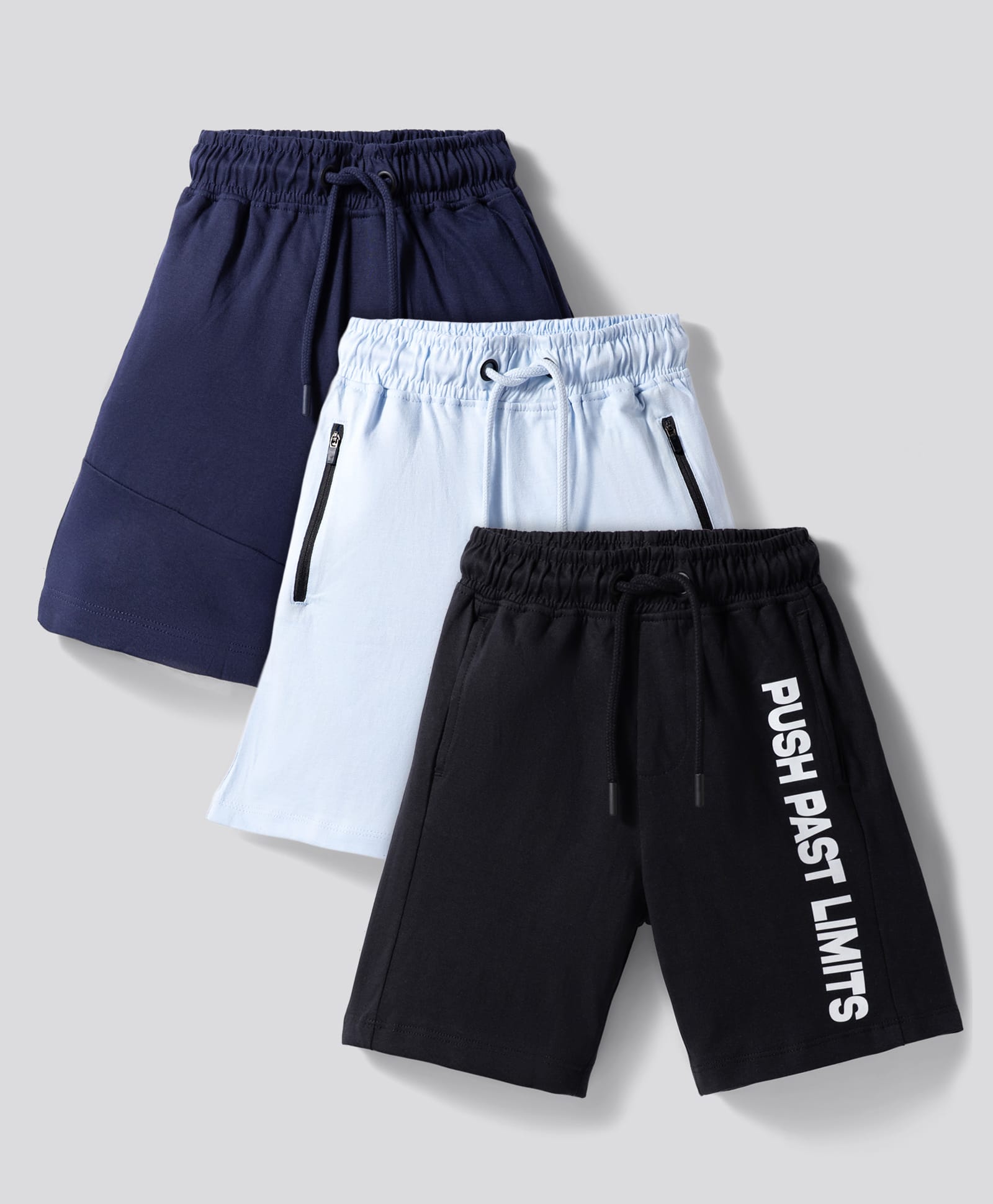 Primo Gino 100% Cotton French Terry Knit Knee Length Solid & Text Printed Shorts Pack of 3 - Multicolor-picture-28