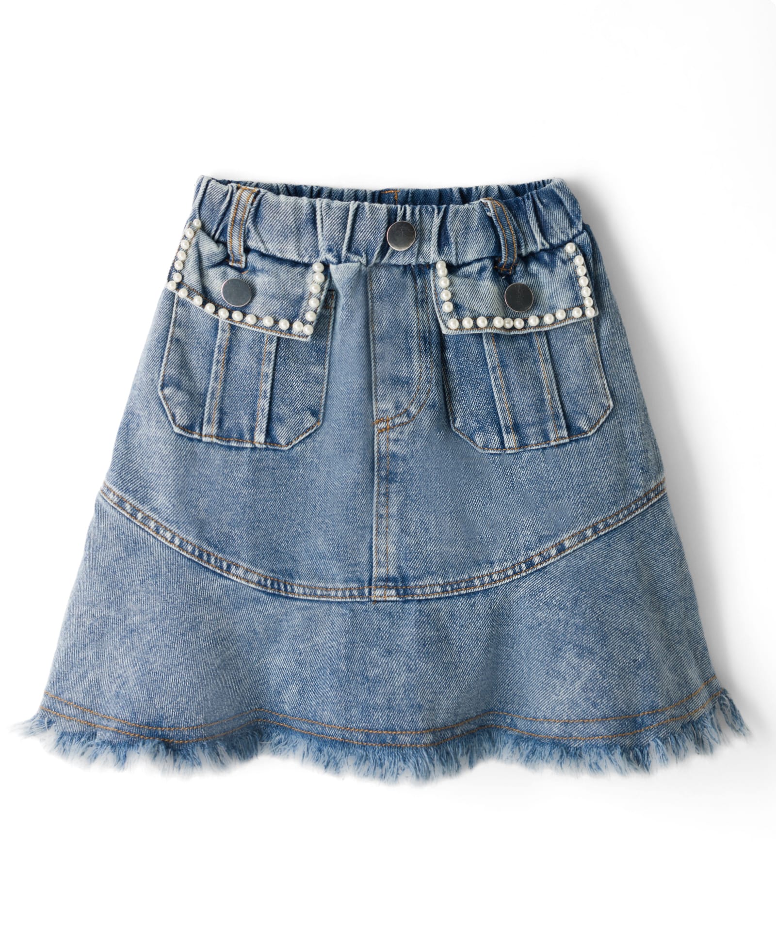 Mark & Mia Denim Washed Skirt With Pearl Embellishment - Blue-picture-36