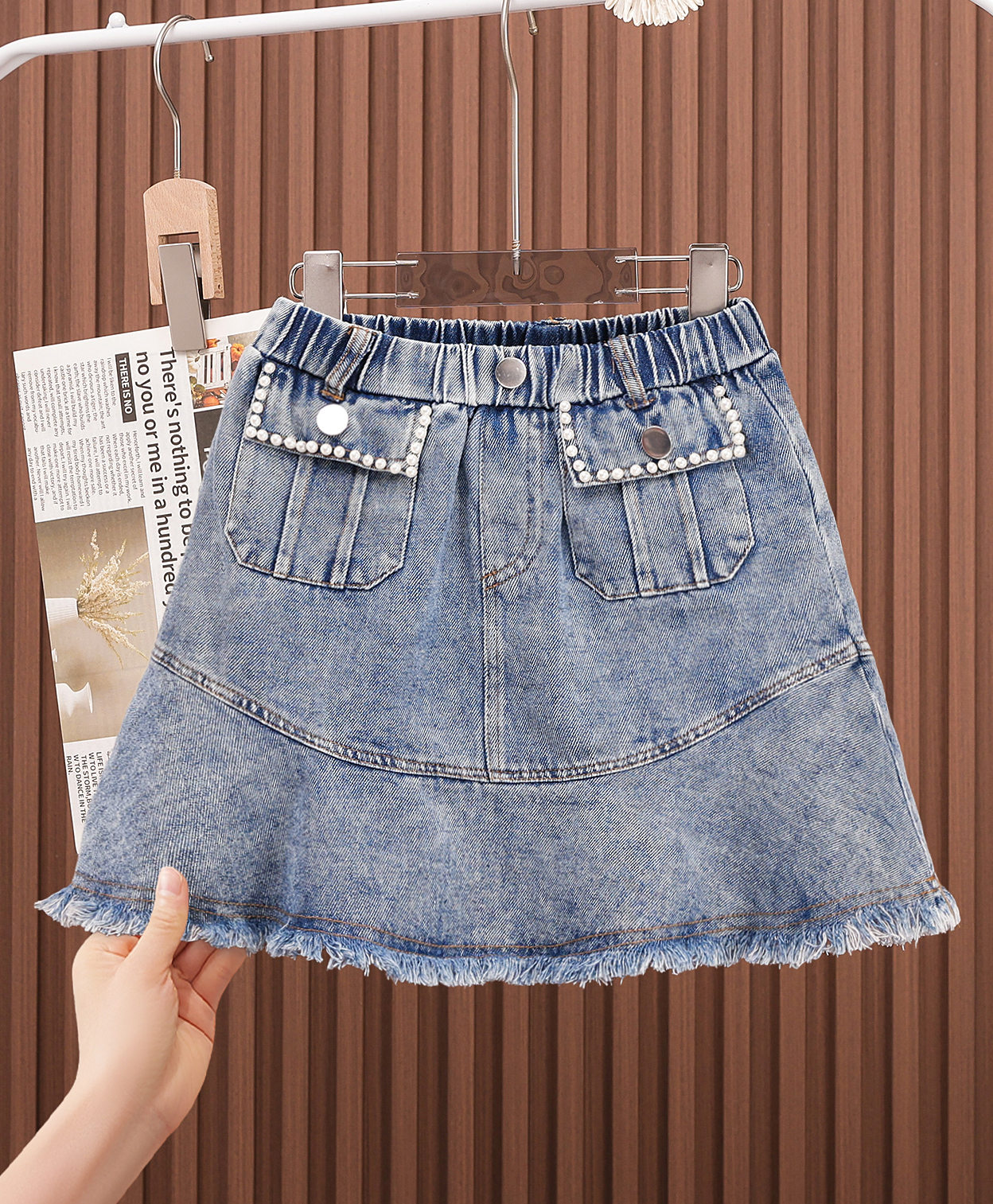 Mark & Mia Denim Washed Skirt With Pearl Embellishment - Blue-picture-29