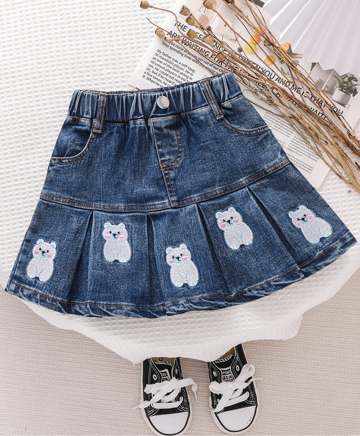 Mark & Mia Denim Washed Skirt With Bear Embroidery - Blue-picture-38