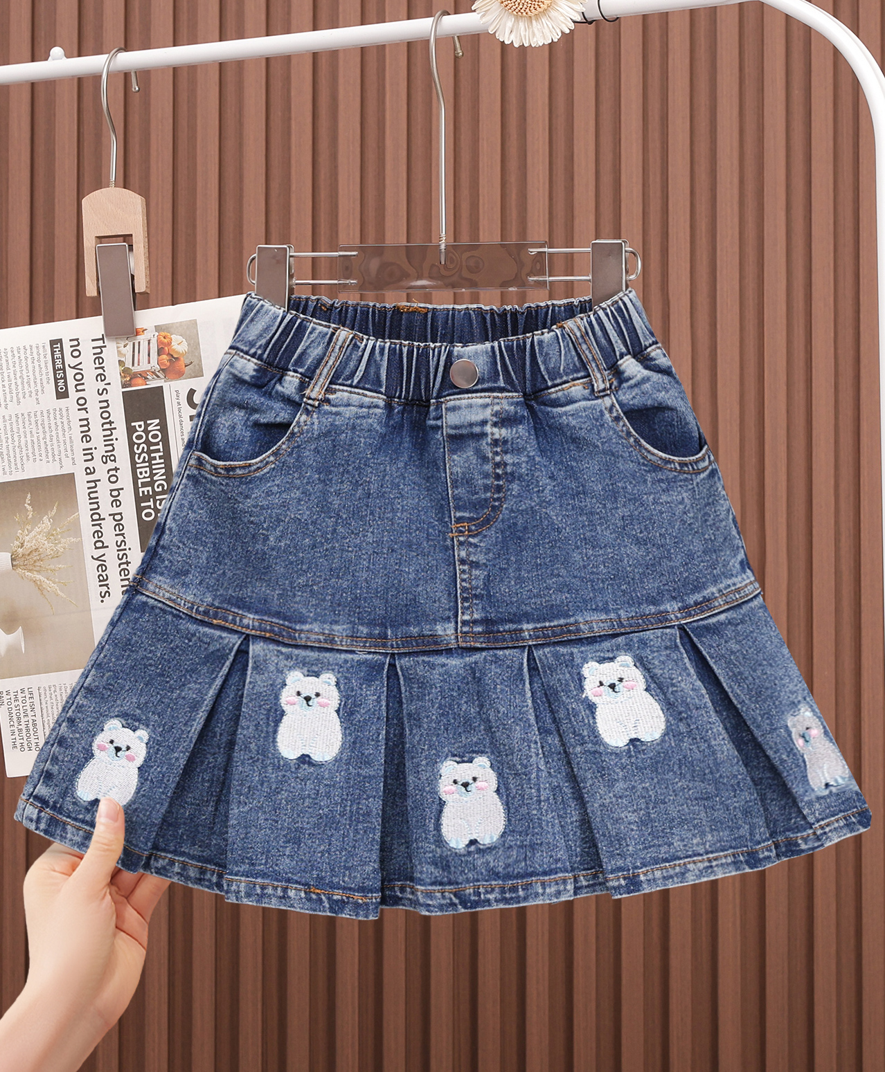 Mark & Mia Washed Denim Skirt With Bear Embroidery - Blue-image-17