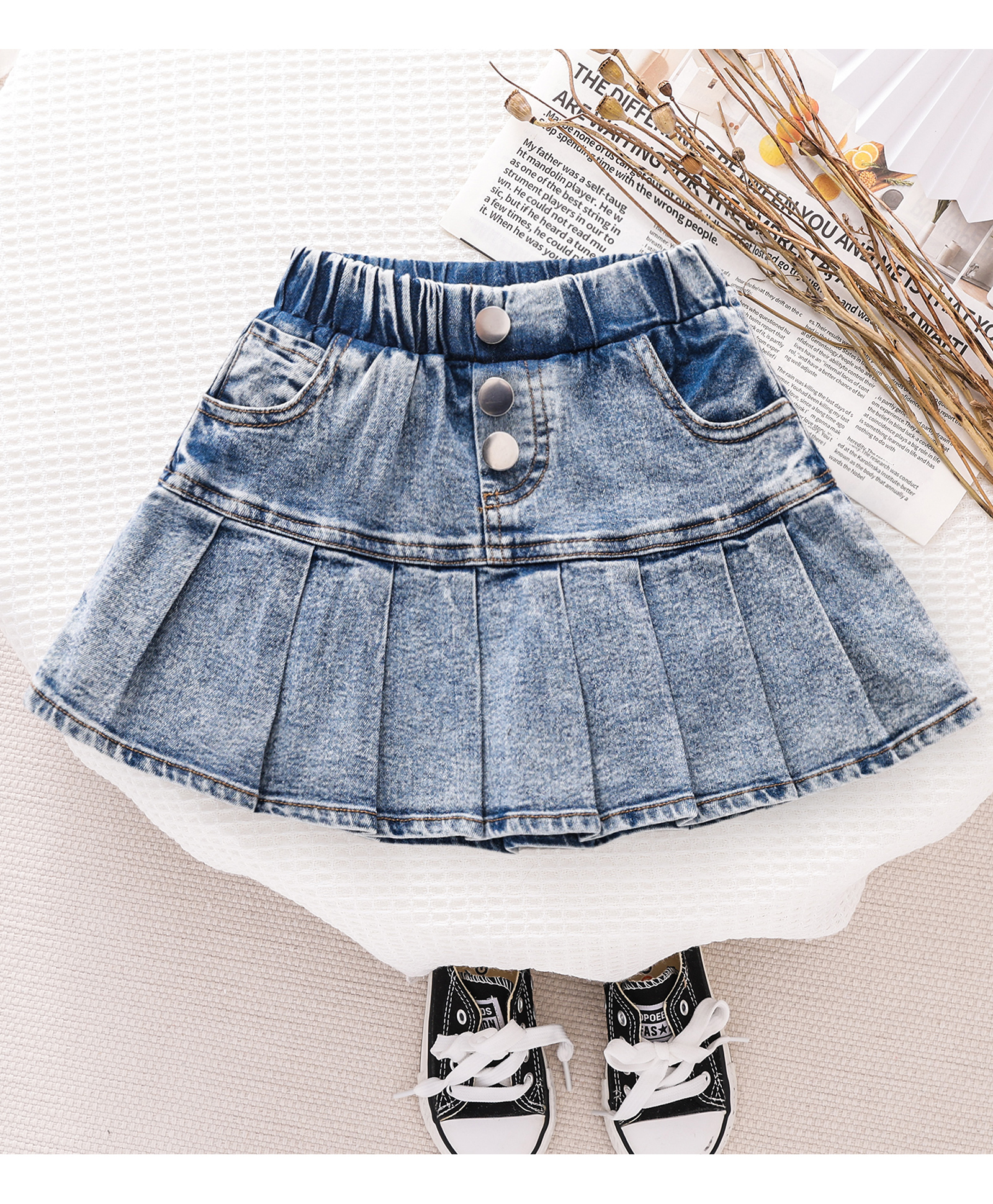 Mark & Mia Denim Washed Pleated Skirt - Blue-picture-38