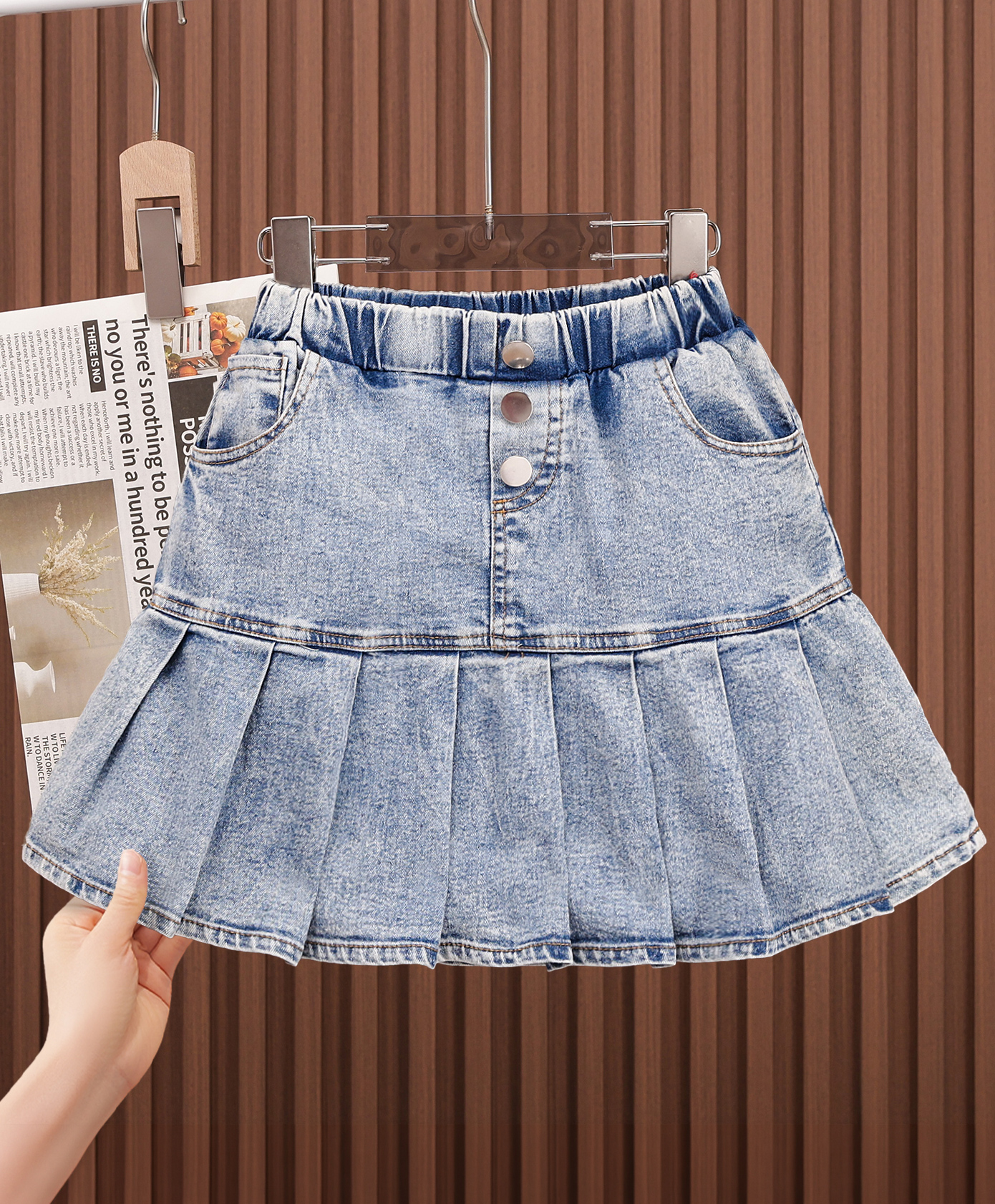 Mark & Mia Denim Washed Pleated Skirt - Light Blue-picture-37