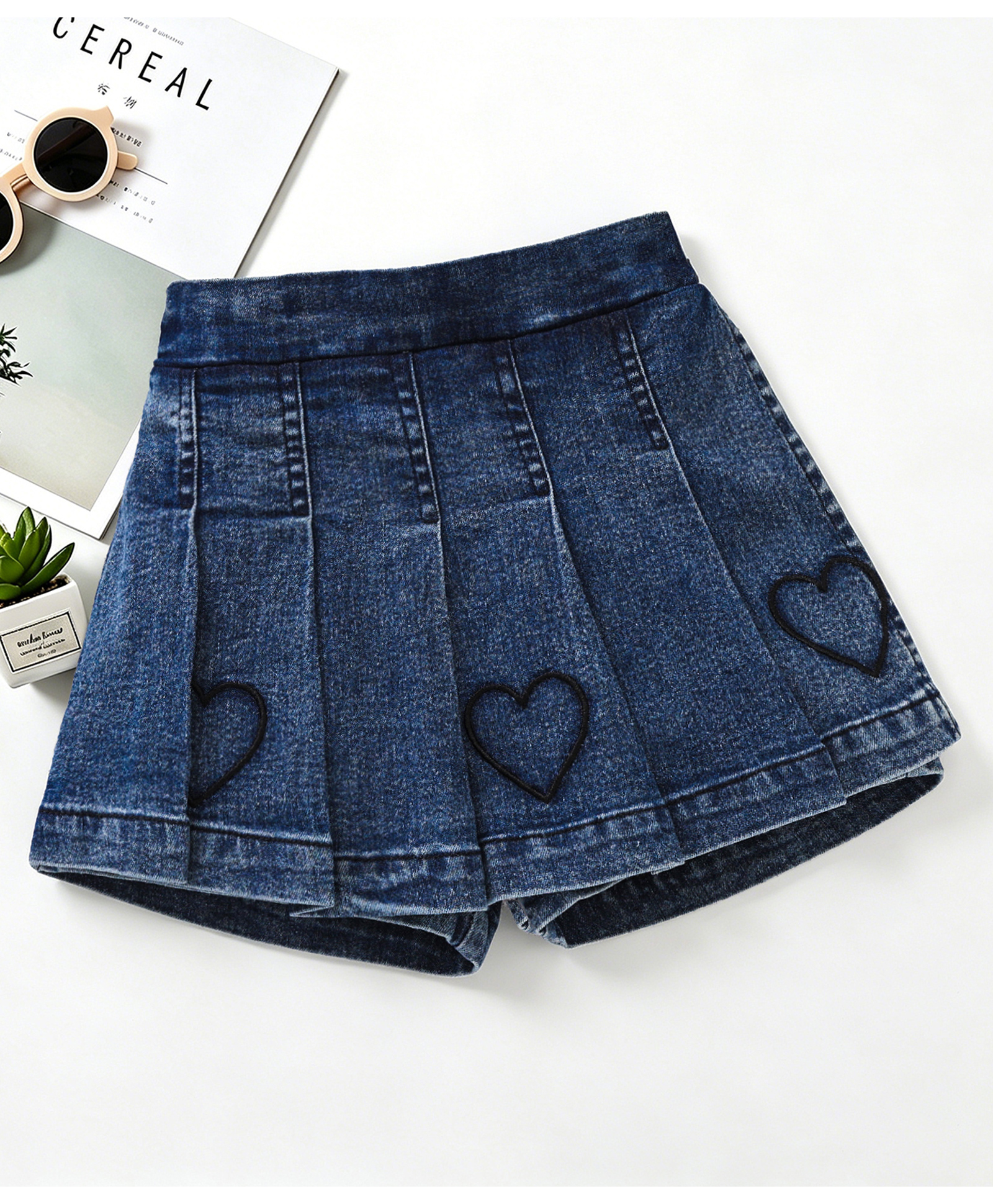 Mark & Mia Denim Washed Skort With Heart Embroidery - Blue-picture-32