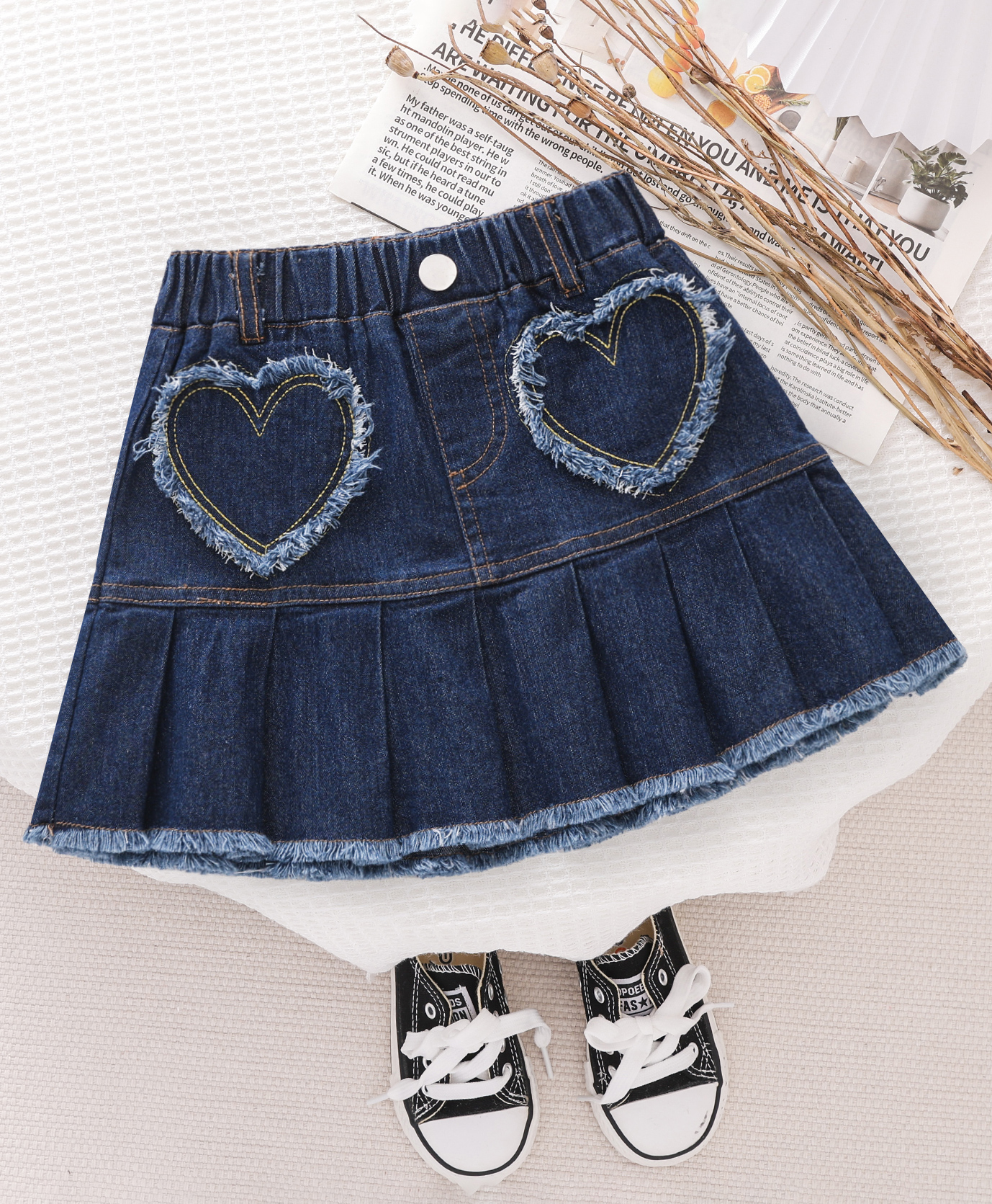 Mark & Mia Denim Washes Skirt With Heart Embroidery - Navy Blue-image-35