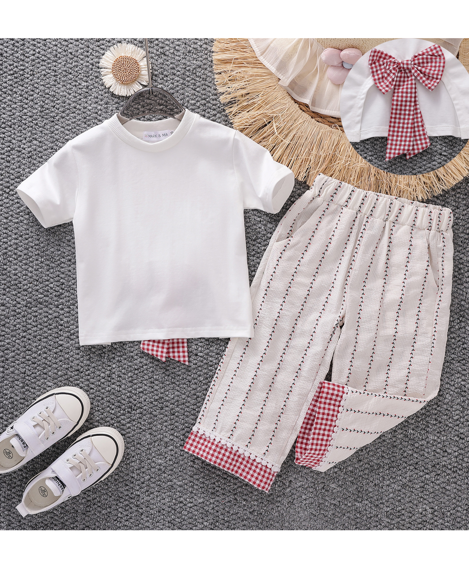 Mark & Mia Cotton Half Sleeves Top & Pant Set with Floral Print - White-image-33