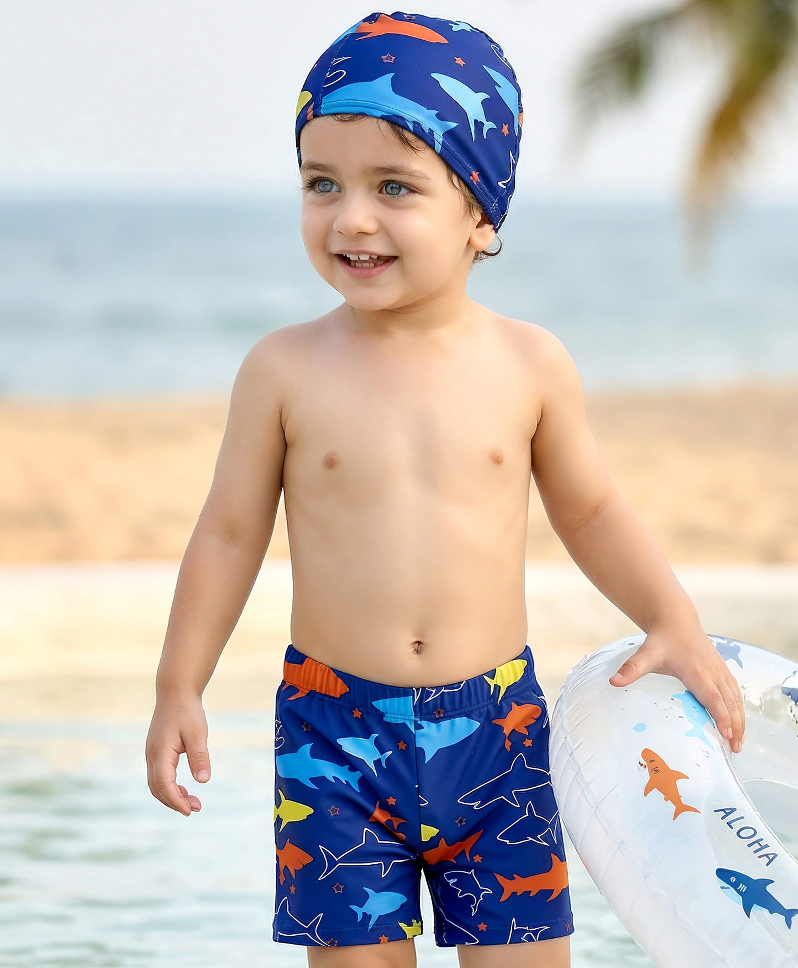 Babyhug Sea Life Printed Swimming Trunk With Cap - Navy Blue-image-24