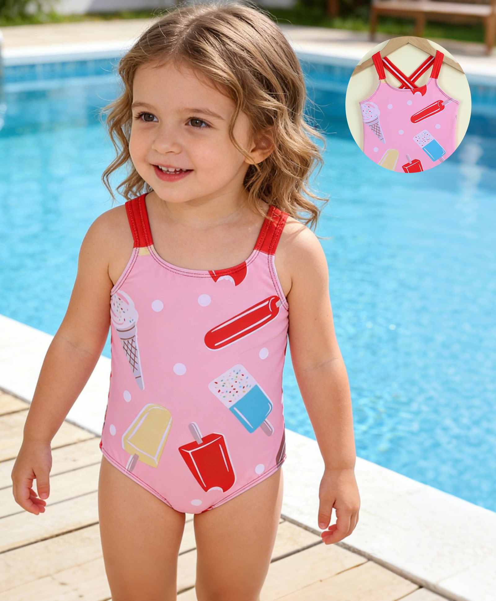 Babyhug Sleeveless Ice Cream Printed V Cut Swimsuit - Pink-image-40