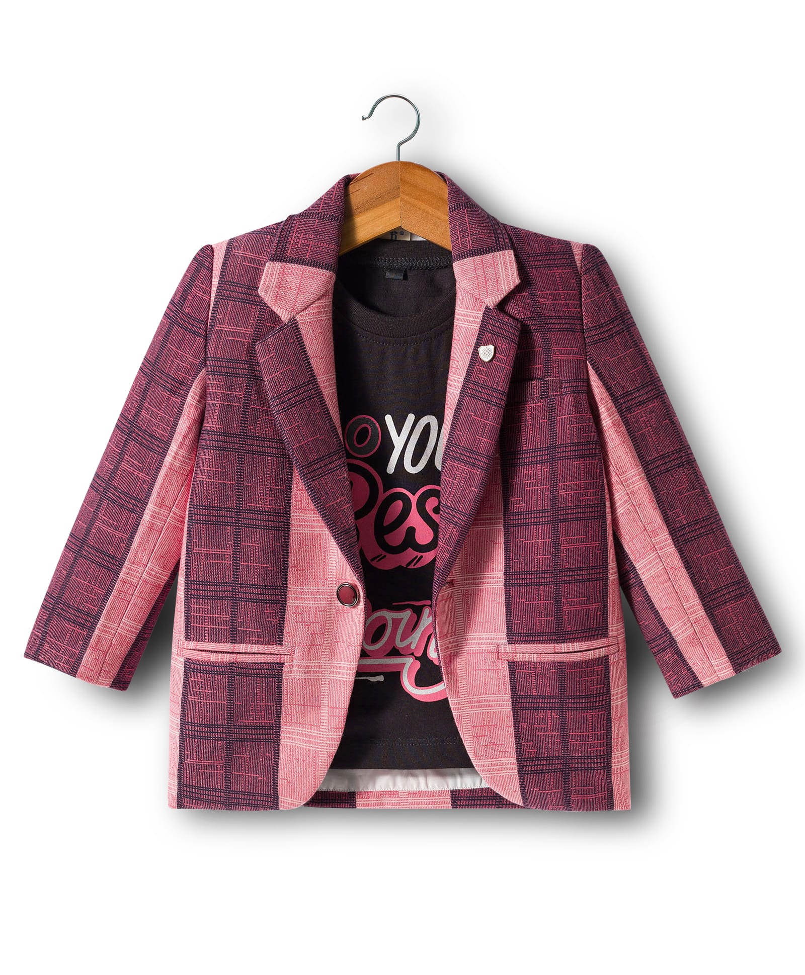 Dapper Dudes Full Sleeves Striped Blazer With Typography Printed Tee - Maroon-picture-19