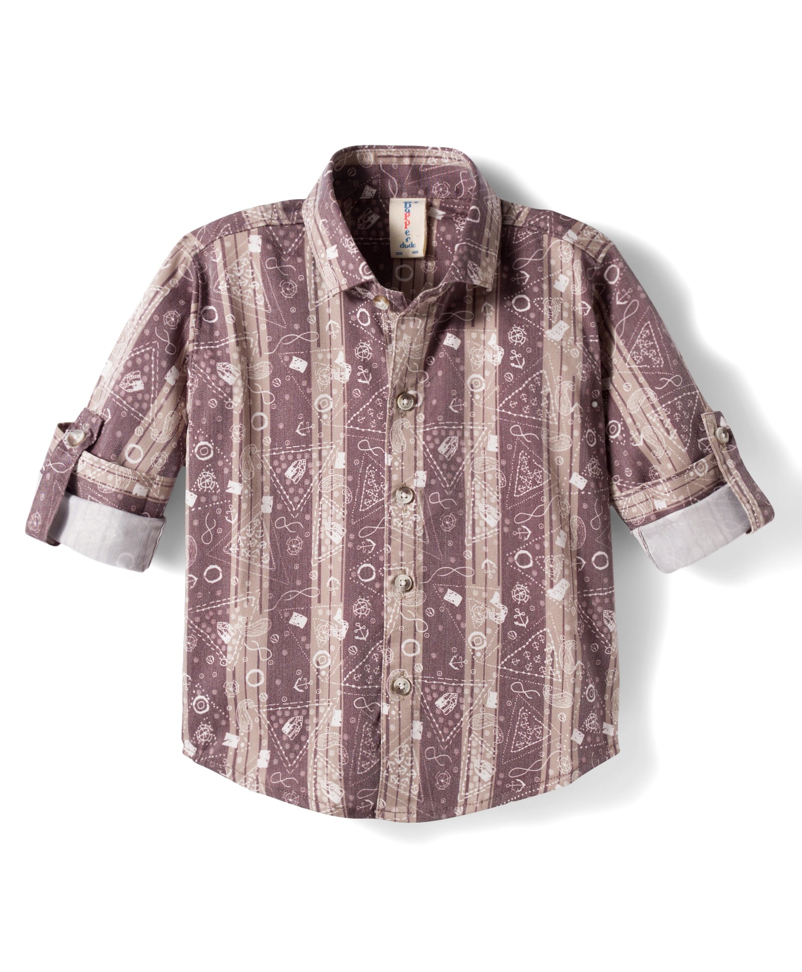 Dapper Dudes Full Sleeves Striped Anchor & Paisley Printed Shirt - Light Brown-image-18