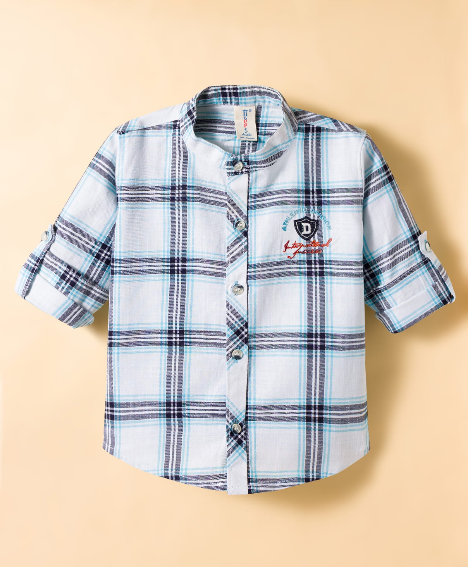 Dapper Dudes Full Sleeves Checked & Typography Embroidered Shirt - Sky Blue-image-15