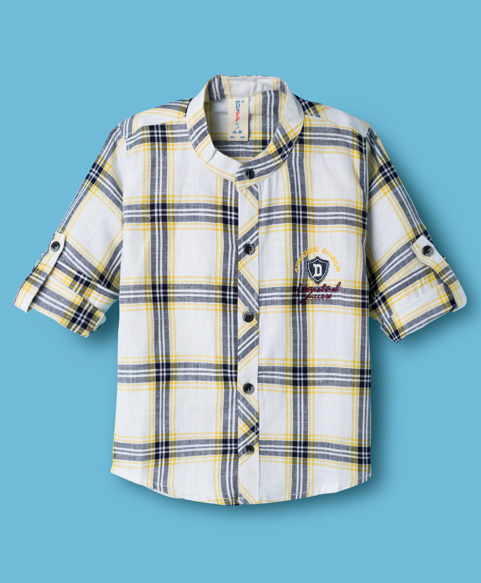 Dapper Dudes Full Sleeves Checked & Typography Embroidered Shirt - Lemon-picture-20