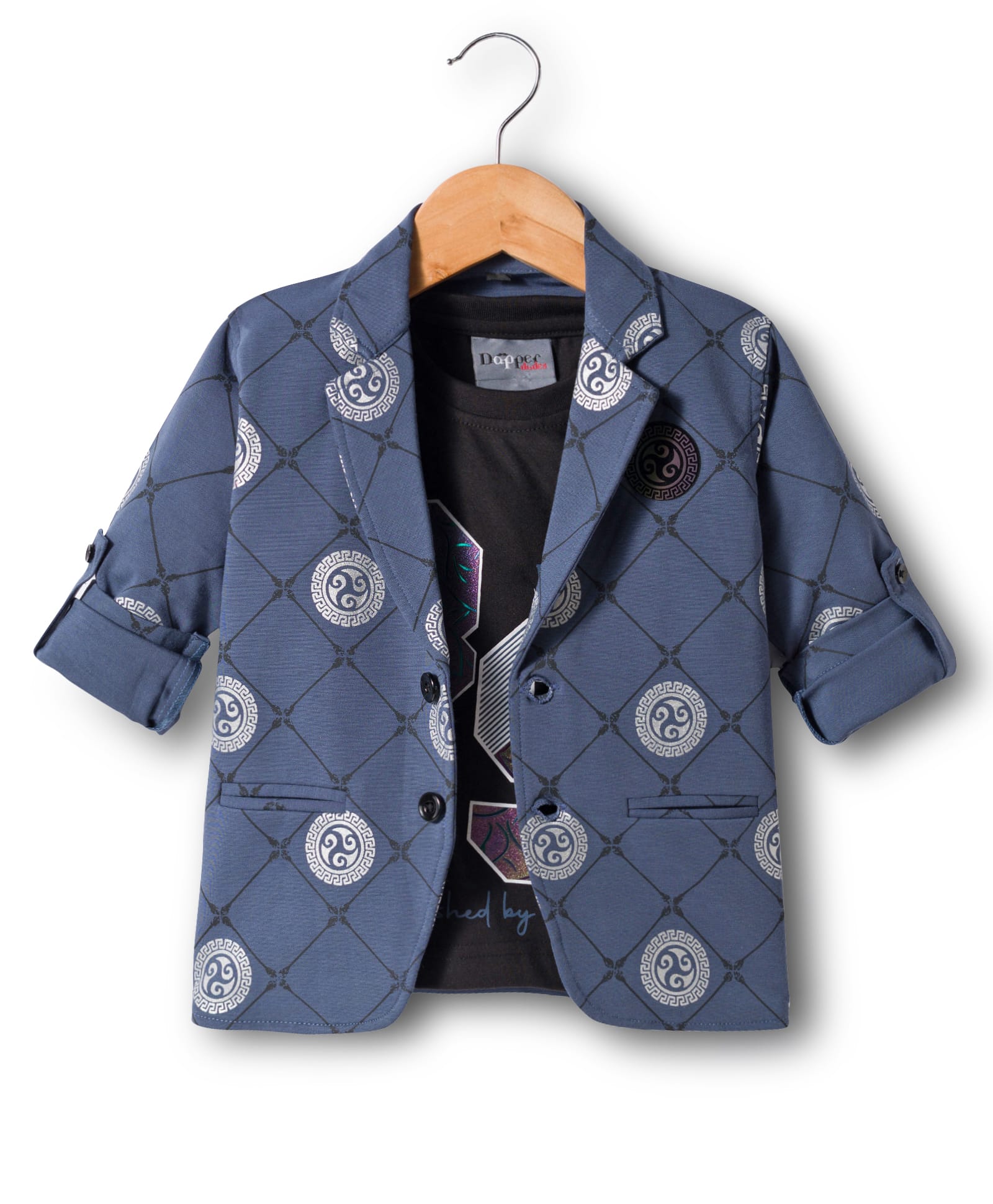 Dapper Dudes Full Sleeves Abstract Printed & Patch Detailed Blazer With Tee - Royal Blue-image-17