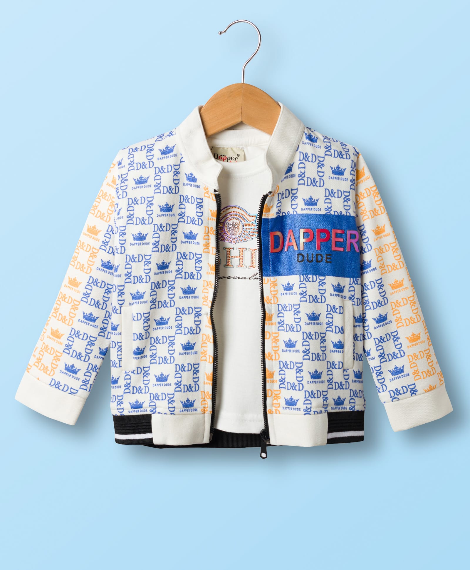 Dapper Dudes Full Sleeves Typography Printed Jacket With Stone Embellished Tee - White-image-23