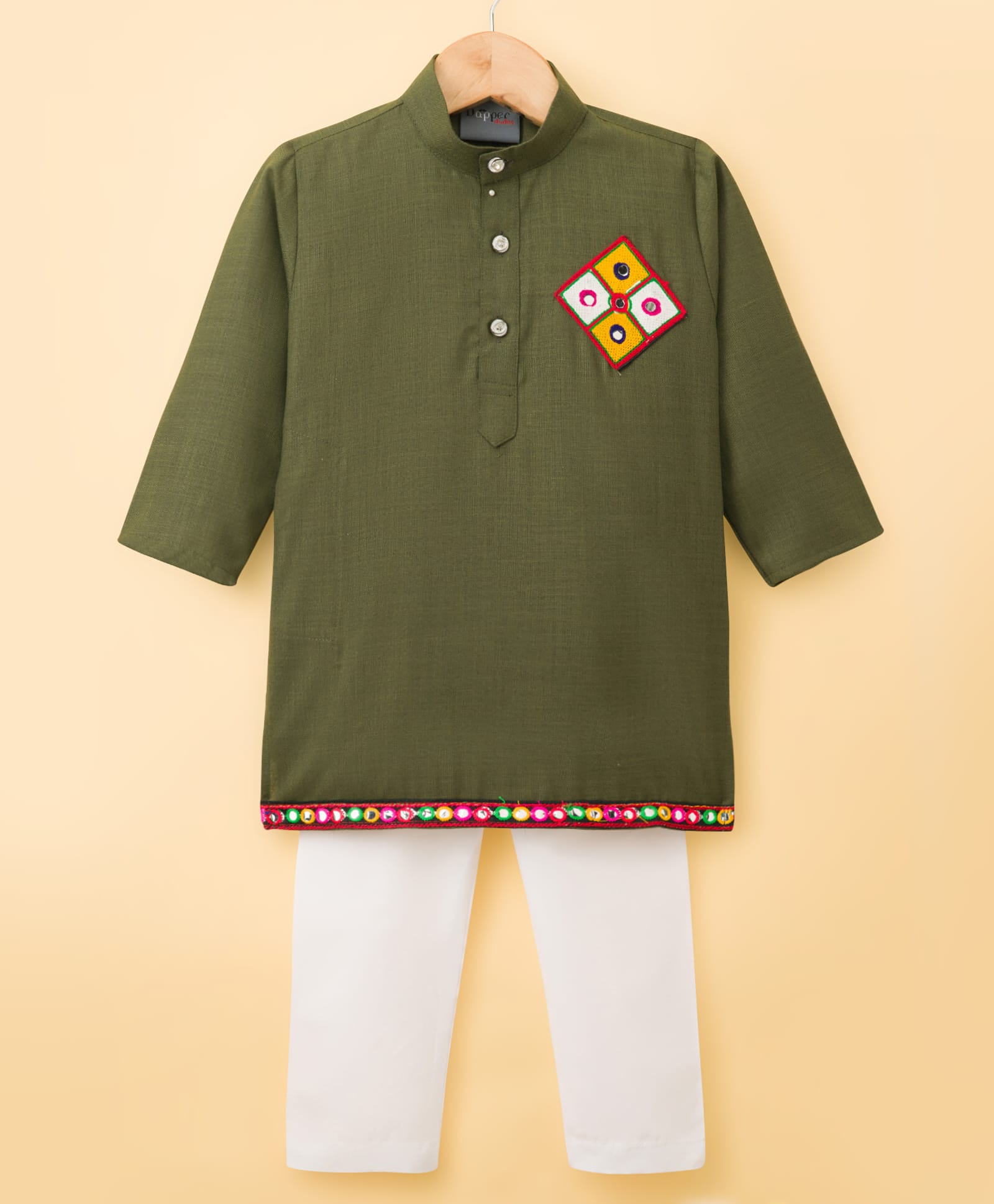 Dapper Dudes Full Sleeves Diamond Embroidered Mirrorwork Detailed Kurta With Pyjama - Mehendi-picture-15