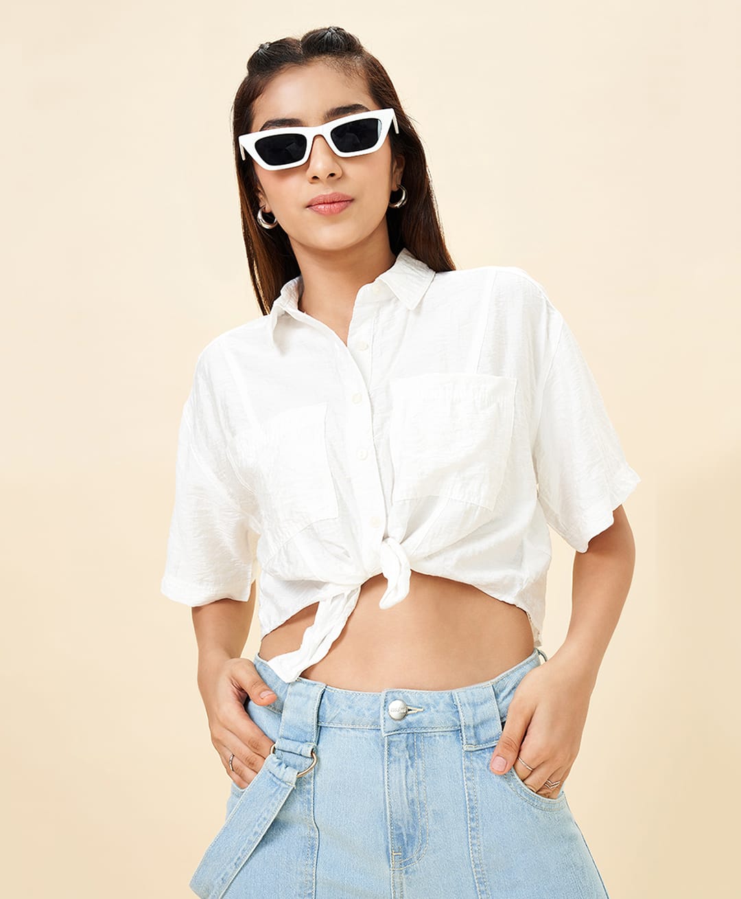 Coolsters by Pantaloons Viscose Woven Half Sleeves Solid Tie Up Detailed Top - White-picture-20