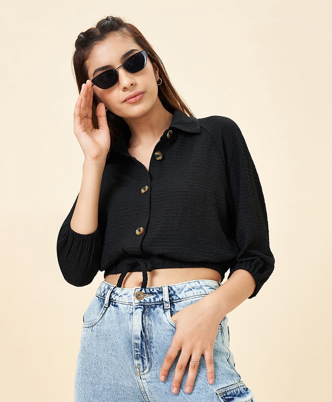 Coolsters by Pantaloons Knit Three Fourth Sleeves Solid Top - Black-image-16