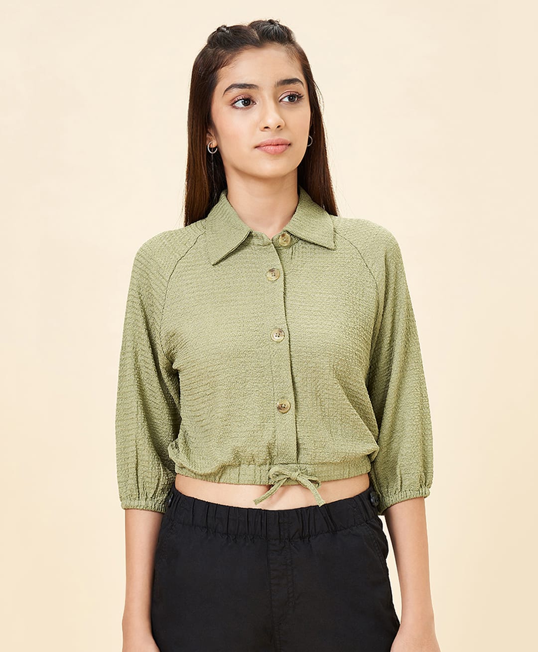 Coolsters by Pantaloons Knit Three Fourth Sleeves Solid Top - Olive Green-picture-38