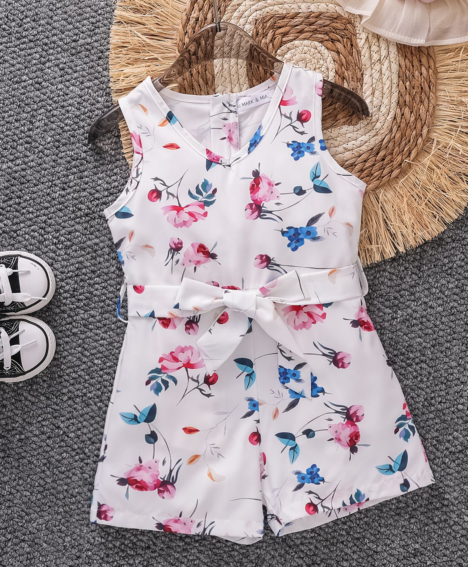 Mark & Mia Cotton Sleeveless Floral Printed Jumpsuit - White-image-20