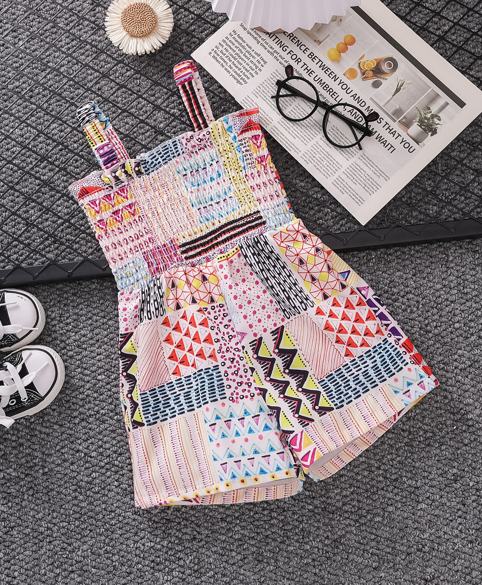 Mark & Mia Cotton Sleeveless Abstract Printed Jumpsuit - White Red & Blue-image-15