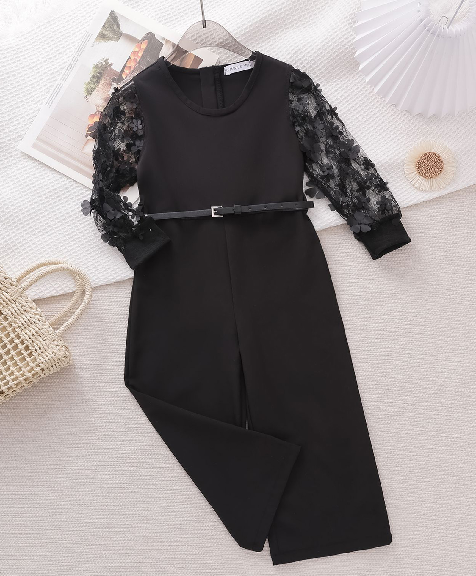 Mark & Mia Full Sleeves Solid Colour Jumpsuit with Floral Applique - Black-picture-28