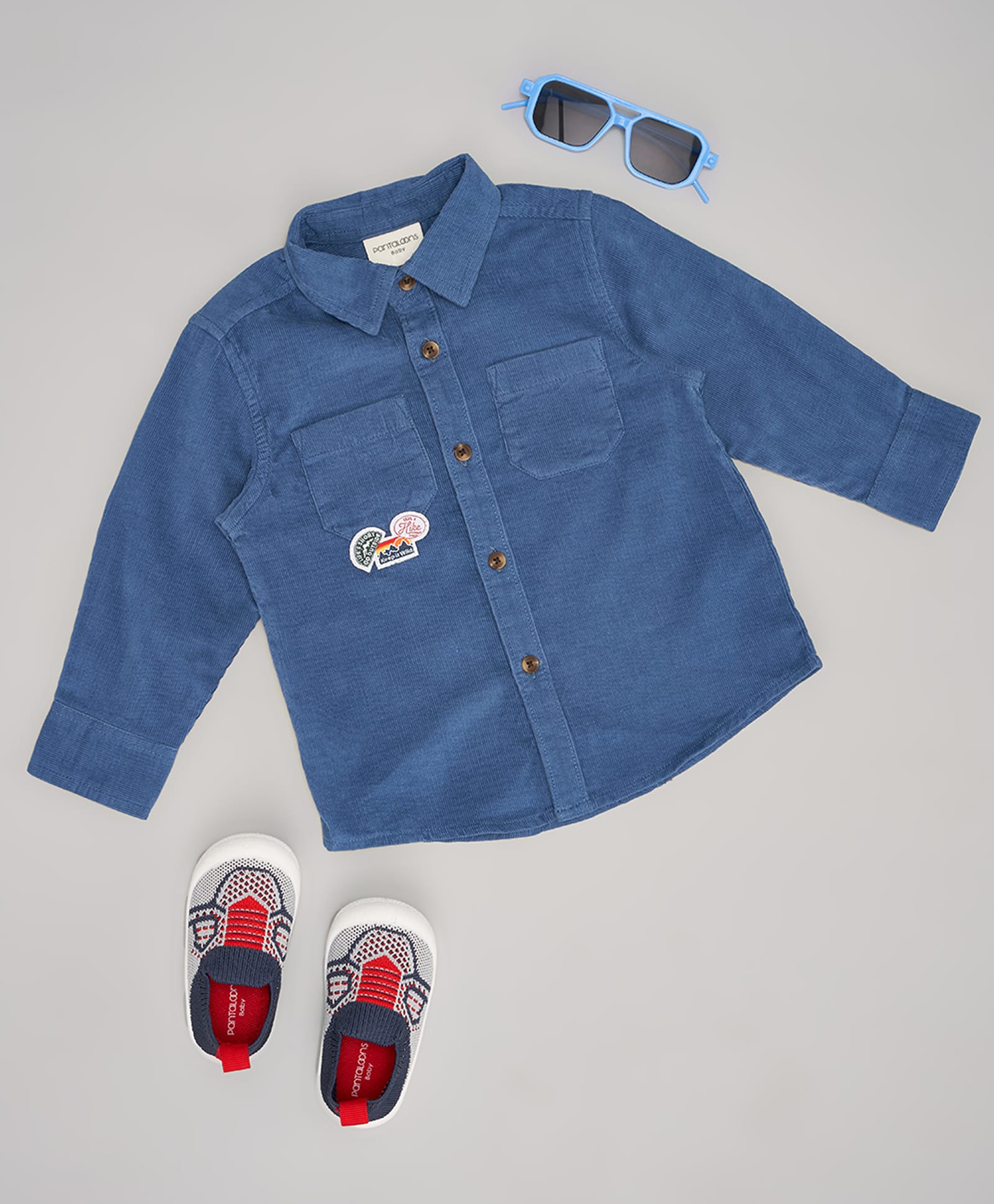 Pantaloons Baby Cotton Woven Full Sleeves Hike Text Patch Detailed Shirt - Blue-picture-15