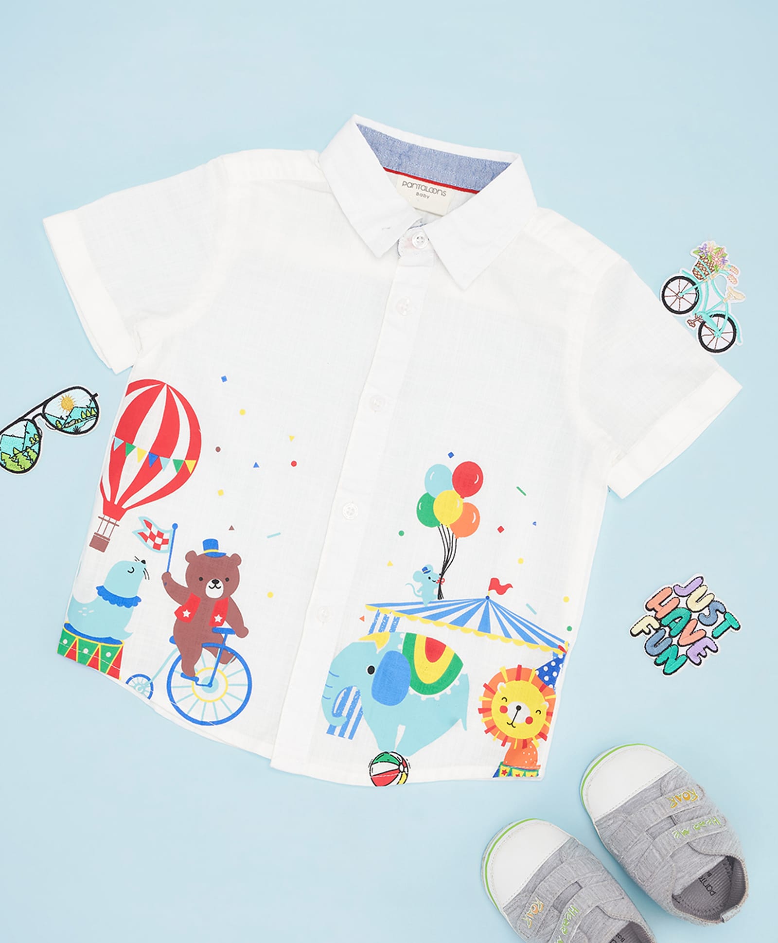 Pantaloons Baby Cotton Woven Half Sleeves Animal Printed Shirt - White-image-4