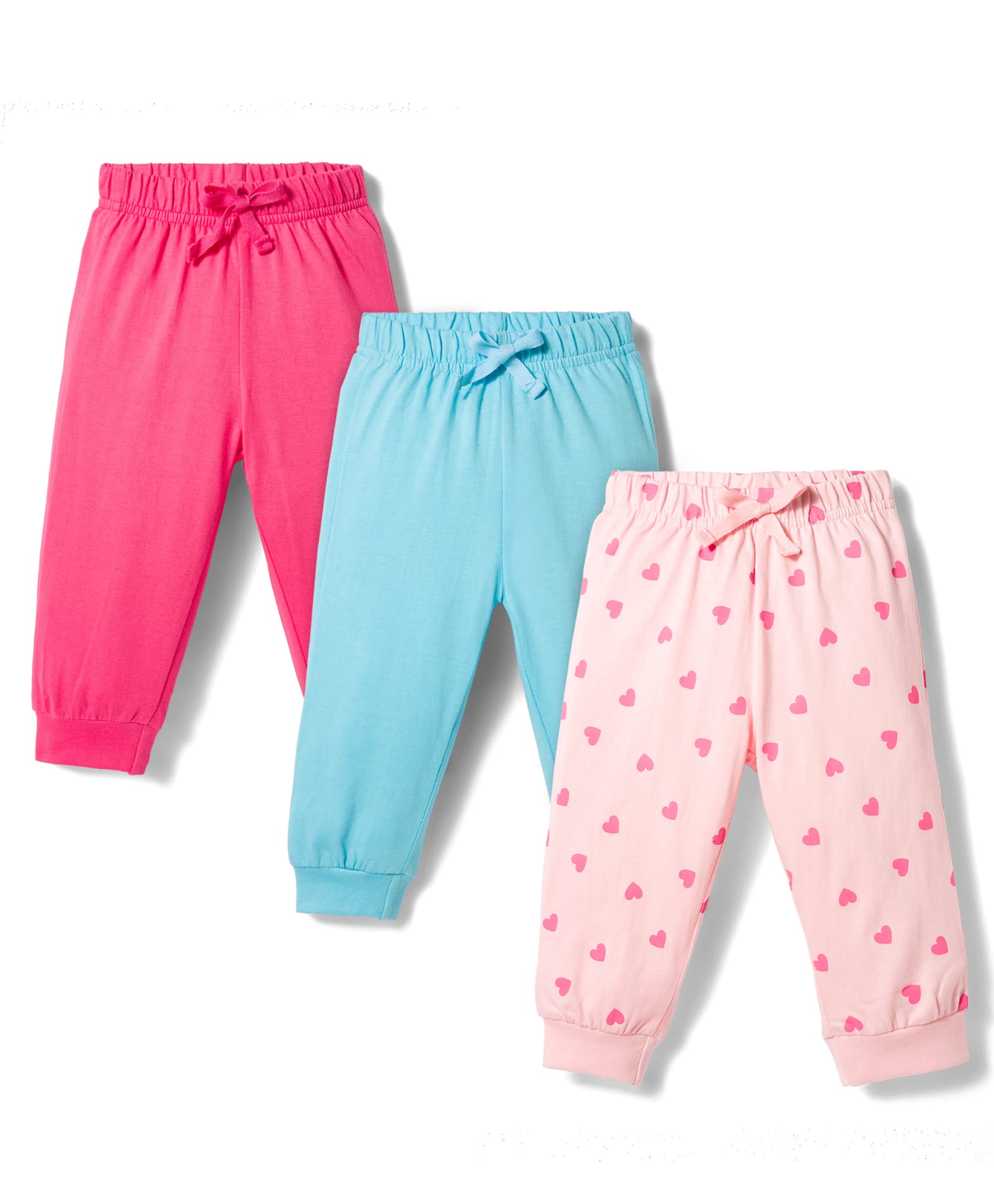 Doodle poodle 100% Cotton Knit Full Length Lounge Pants with Heart Print Pack of 3 - Sky Blue Light & Dark Pink-picture-28