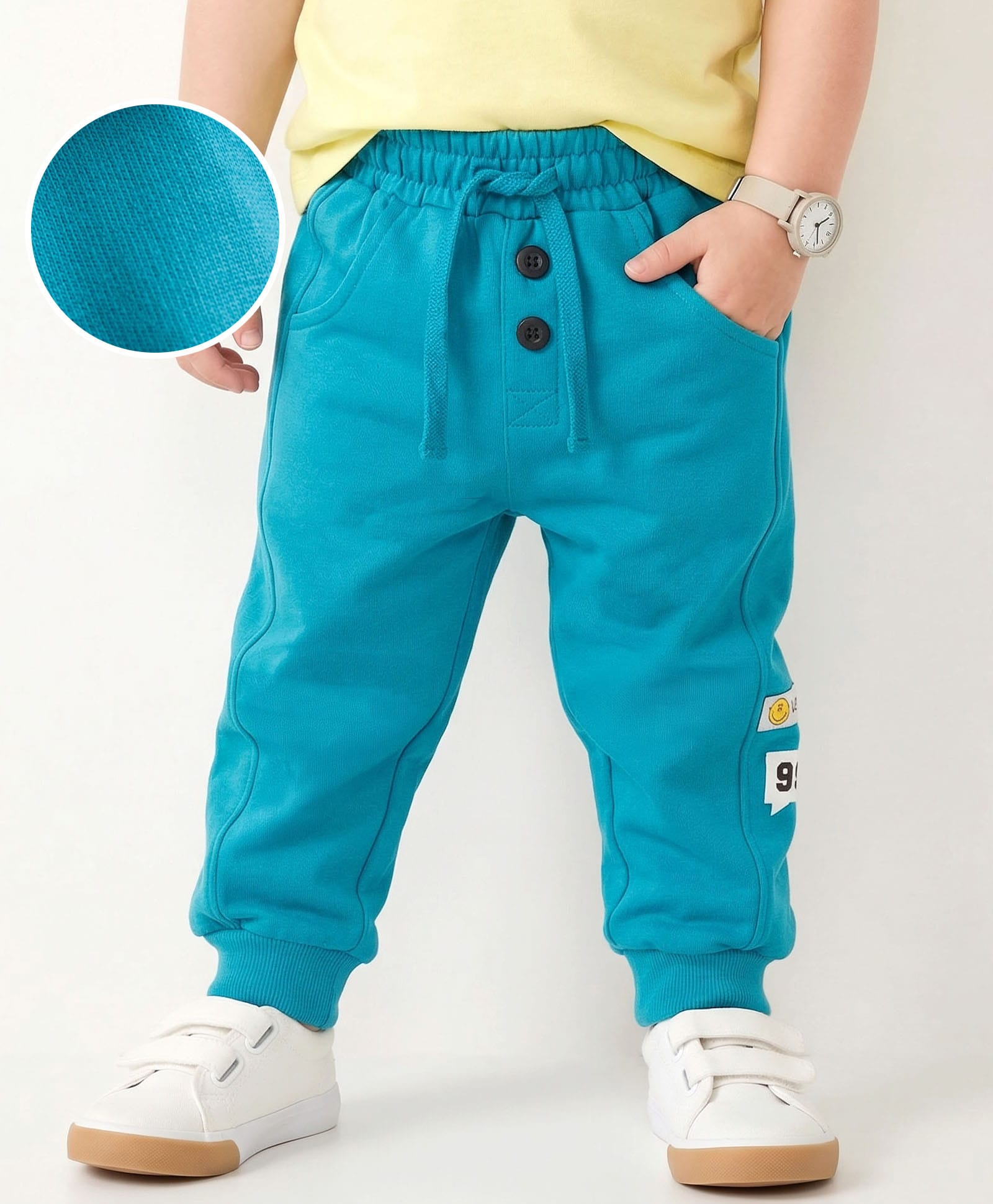 Mark & Mia Cotton Knit Full Length Lounge Pant with Badge & Cord Detailing - Teal Blue-picture-20