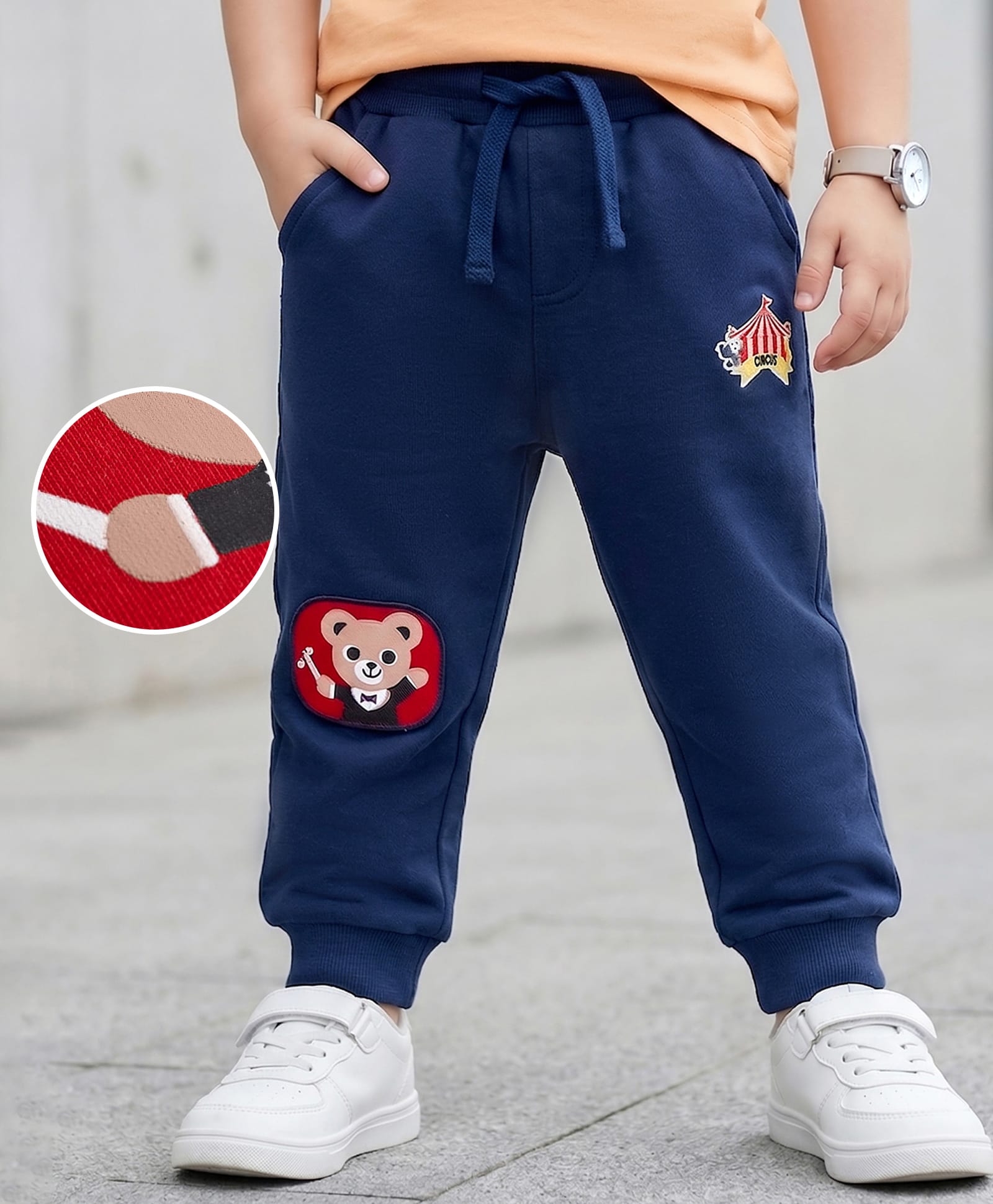 Mark & Mia Cotton Knit Full Length Lounge Pant With Applique Embroidery & Cord Detailing- Navy Blue-picture-13