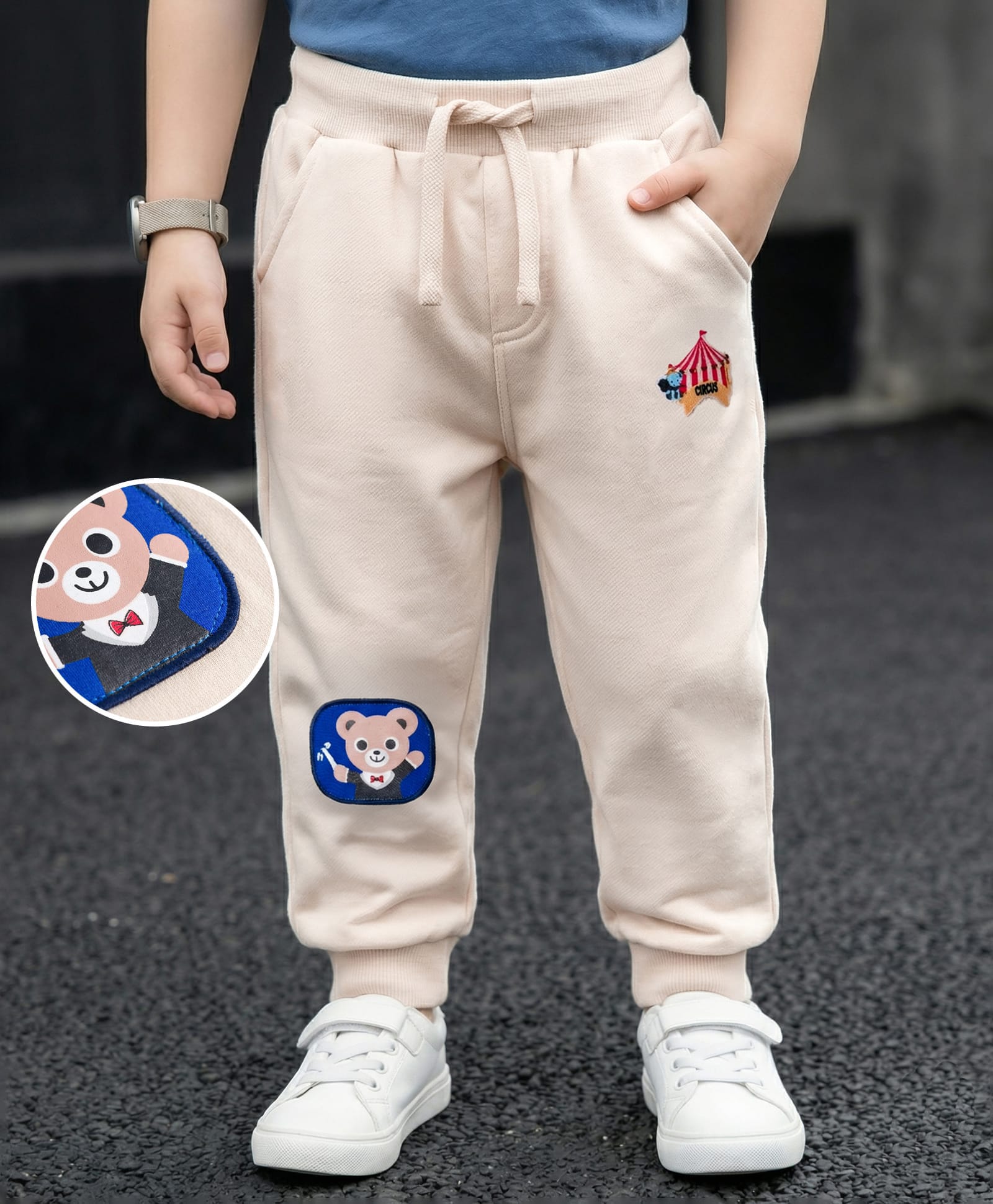 Mark & Mia Cotton Knit Full Length Lounge Pant With Applique Embroidery & Cord Detailing-cream-picture-19