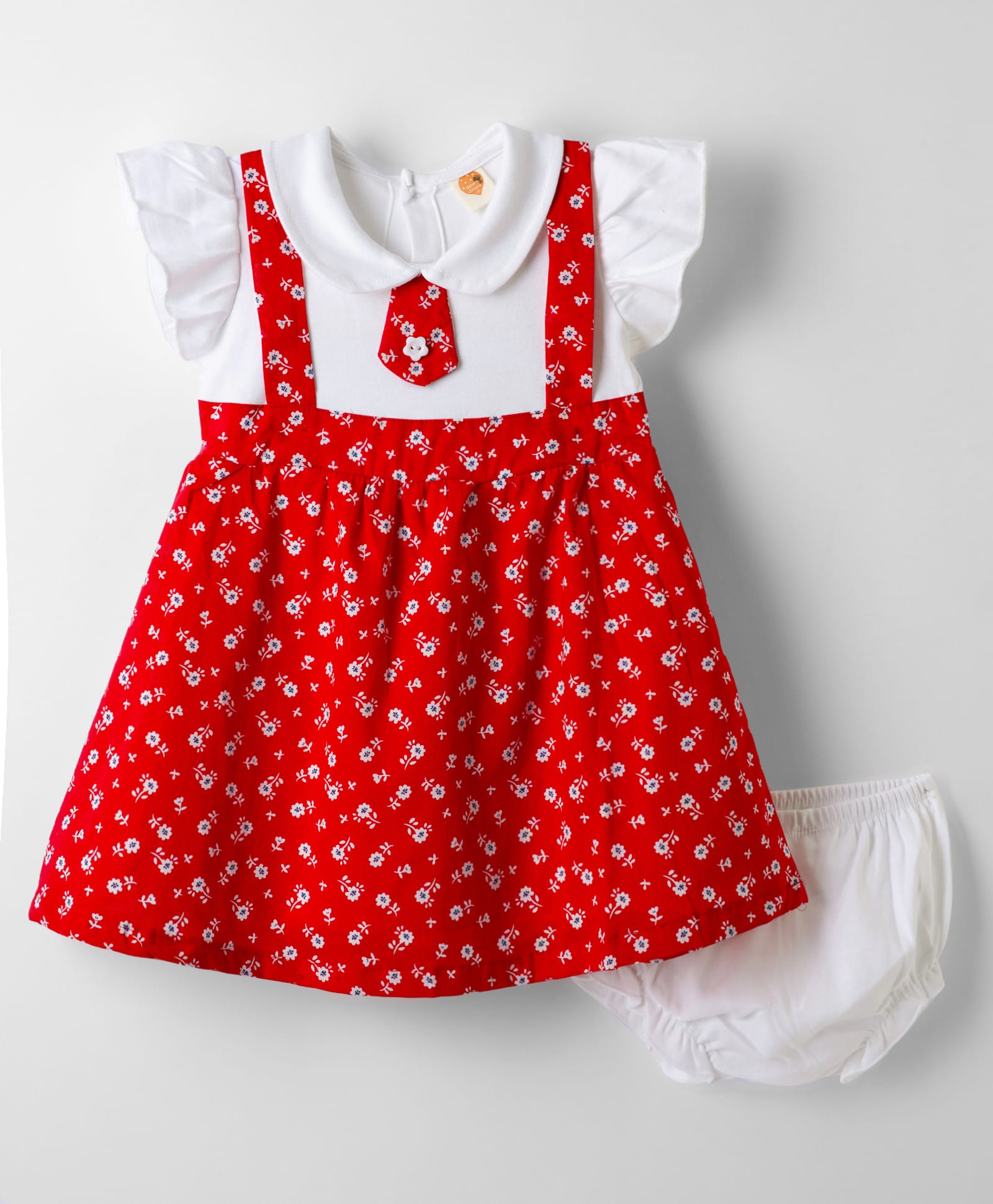 Dew Drops Cotton Woven Frocks with Bloomer Sleeveless Peter Pan Collar Floral Prints Red 3-6 Months-image-39