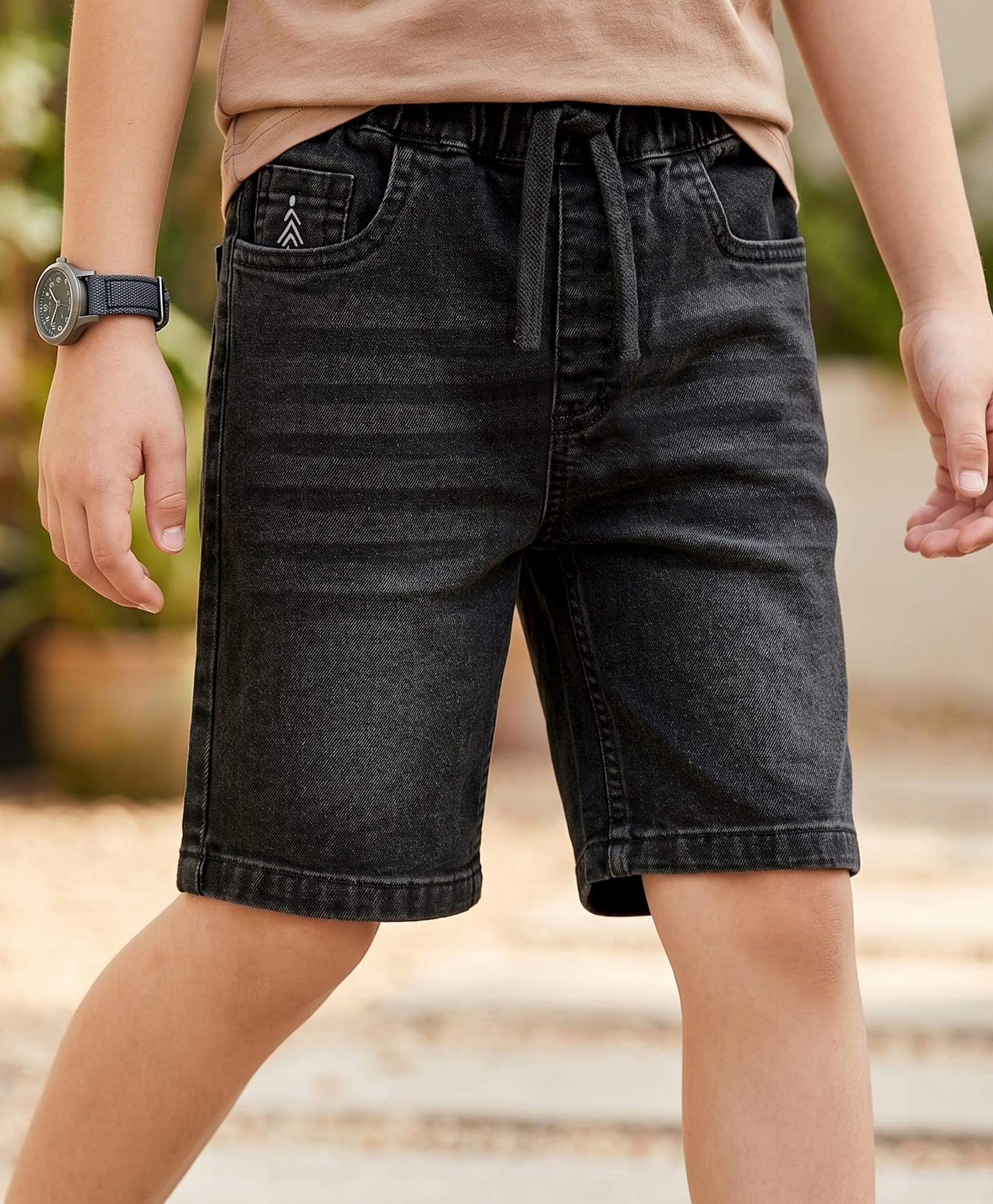 Pine Kids Denim Woven Washed Shorts - Black-image-43