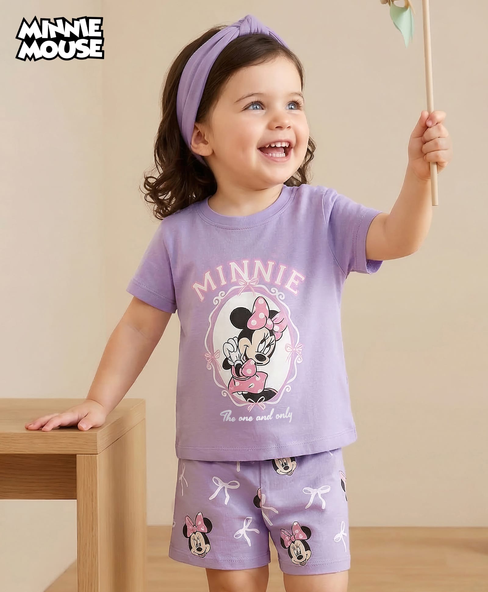 Babyhug Disney Single Jersey Knit Half Sleeves T-Shirt & Shorts Night Suit With Minnie Mouse Graphics - Lavender-image-38