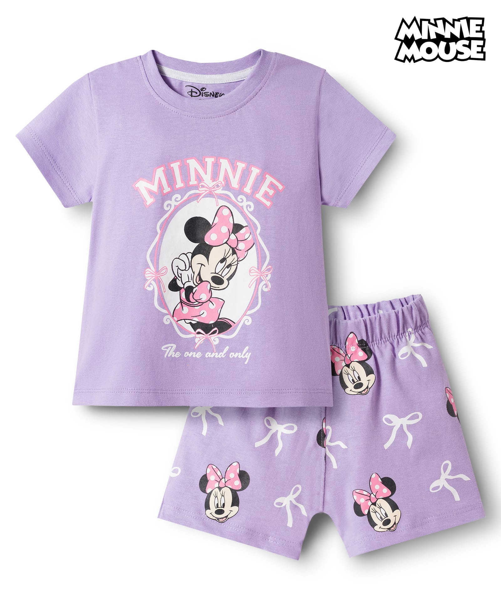 Babyhug Disney Single Jersey Knit Half Sleeves T-Shirt & Shorts Night Suit With Minnie Mouse Graphics - Lavender-image-42
