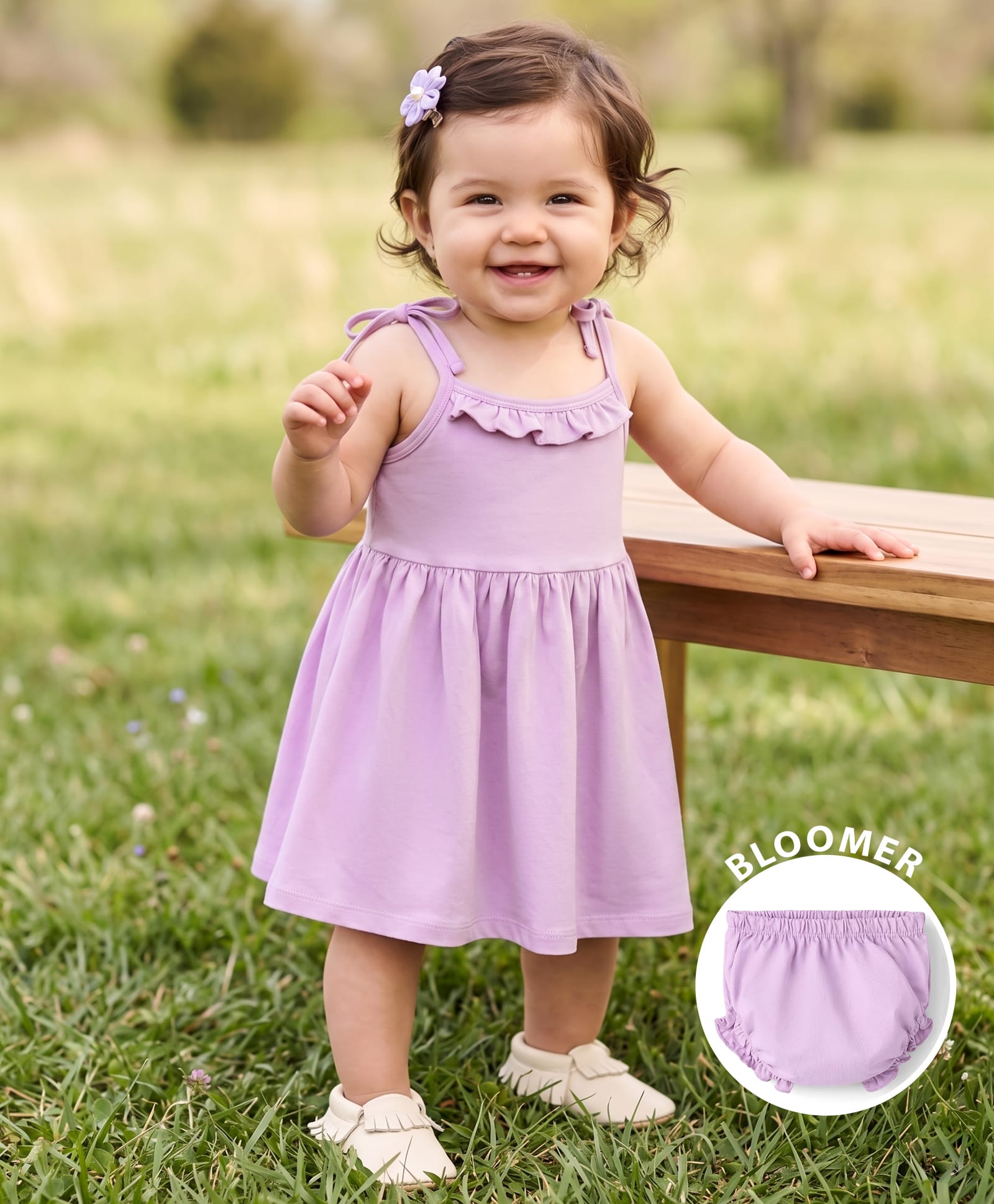 Babyhug Single Jersey Knit Sleeveless Solid Frock With Bloomer - Lilac-image-47