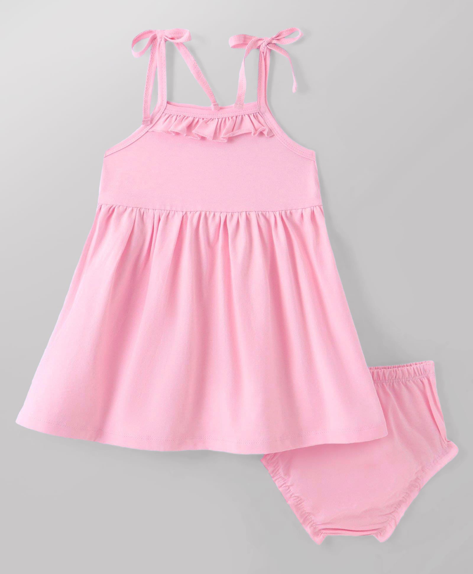 Babyhug Cotton Knit Frocks with Bloomers/Shorts with Shoulder Straps Peach New Born-image-12