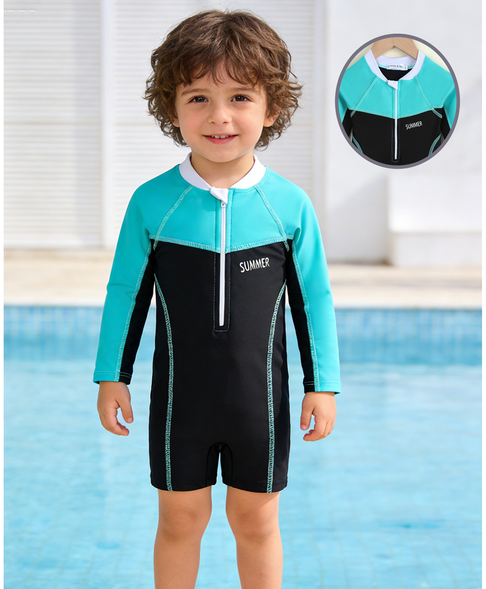 Mark & Mia Full Raglan Sleeves Legged Swimsuit - Aqua Blue-image-8
